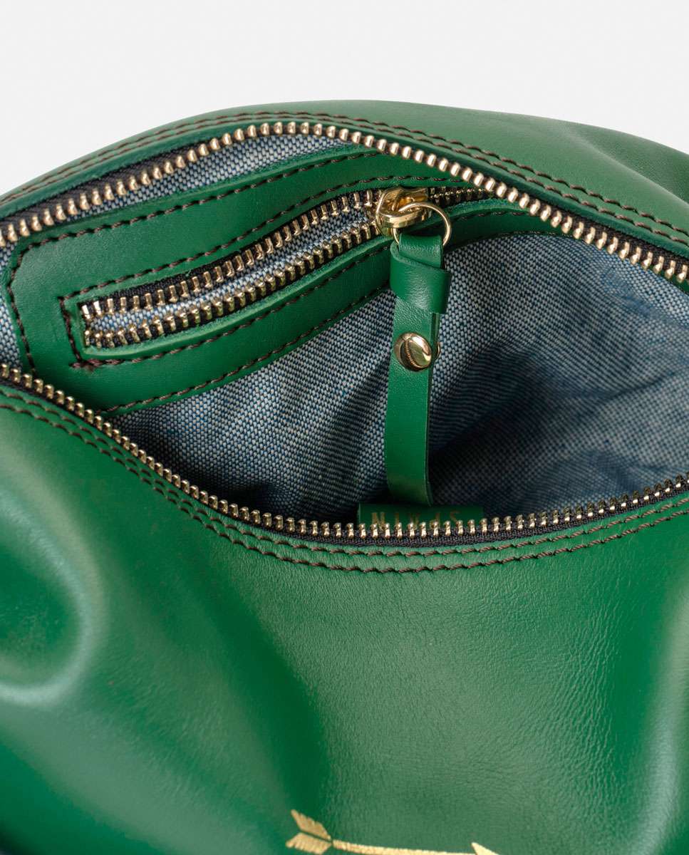 Bolso mediano de piel con forma de globo con dos asas anchas desmontables - Mercules - Verde Verde-5