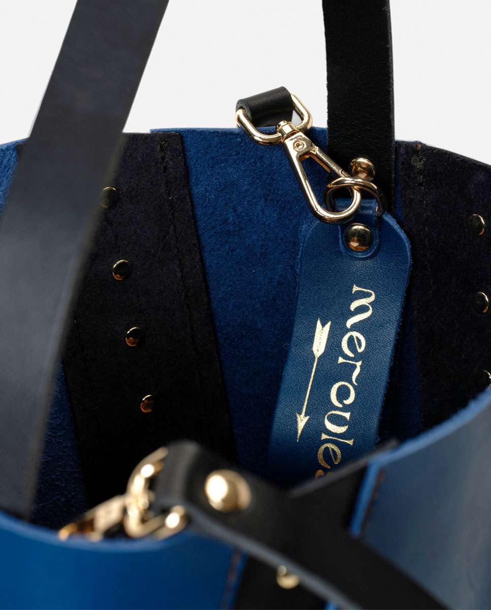 Bolso de hombro bucket twisted remaches de piel grande cubo - Mercules - Navy Navy-3