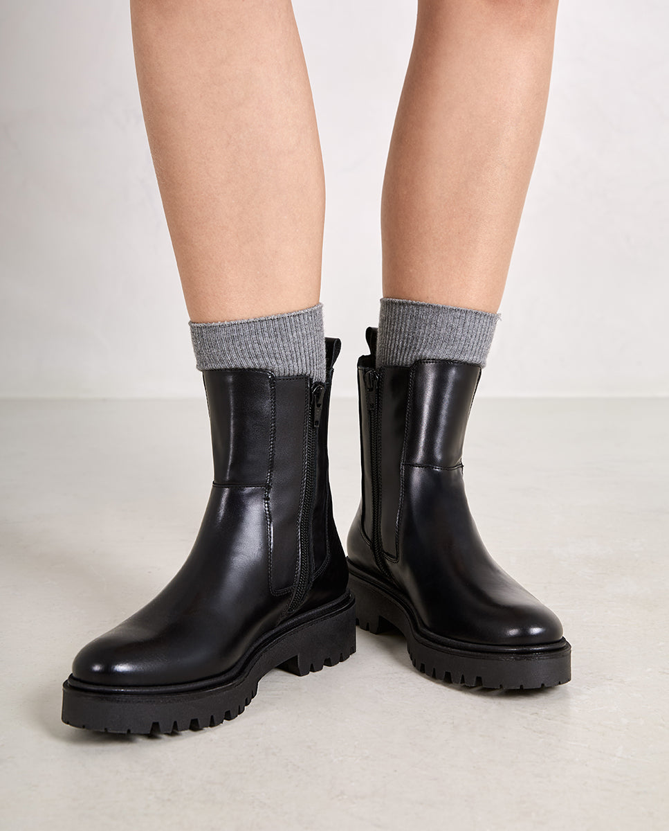 Botines básicos de mujer de piel básico - Bryan Stepwise - Negro Negro-2