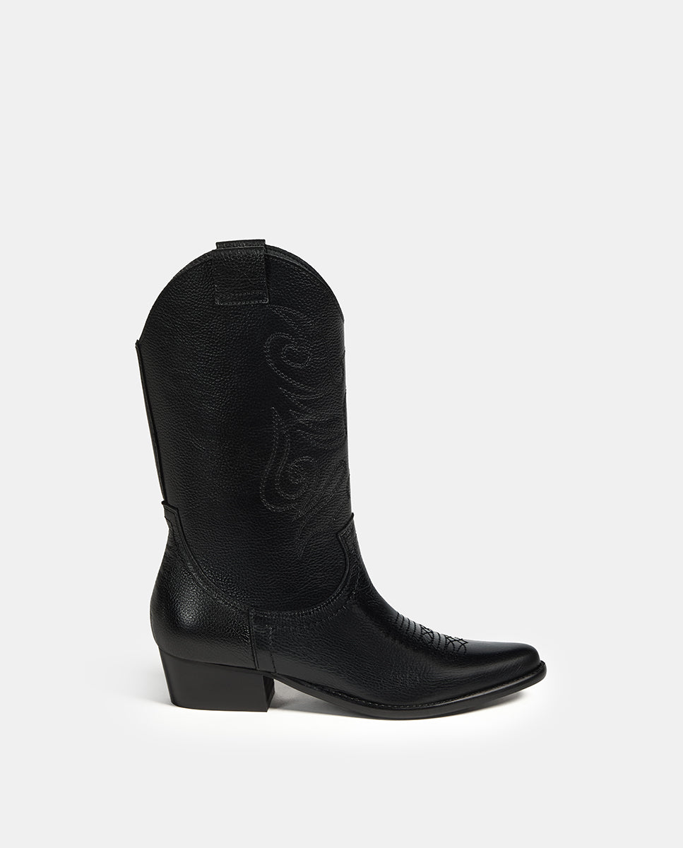Bota de mujer de piel estilo cowboy - Bryan Stepwise - Negro Negro-1