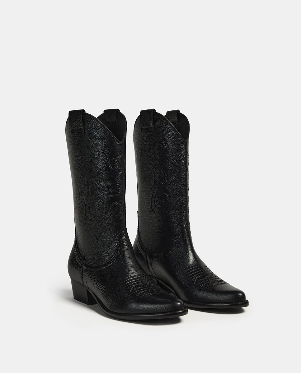 Bota de mujer de piel estilo cowboy - Bryan Stepwise - Negro Negro-3