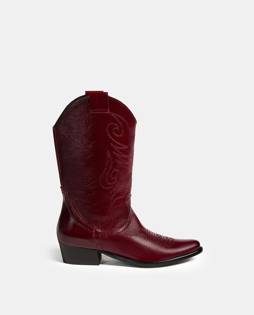 Bota de mujer de piel estilo cowboy - Bryan Stepwise - Rojo Rojo-1