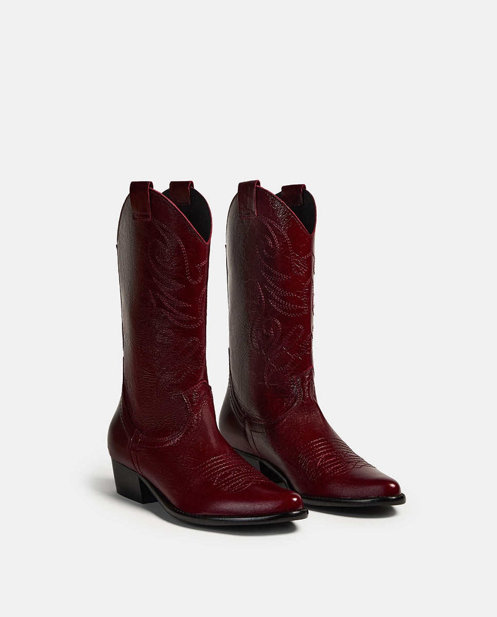Bota de mujer de piel estilo cowboy - Bryan Stepwise - Rojo Rojo-3