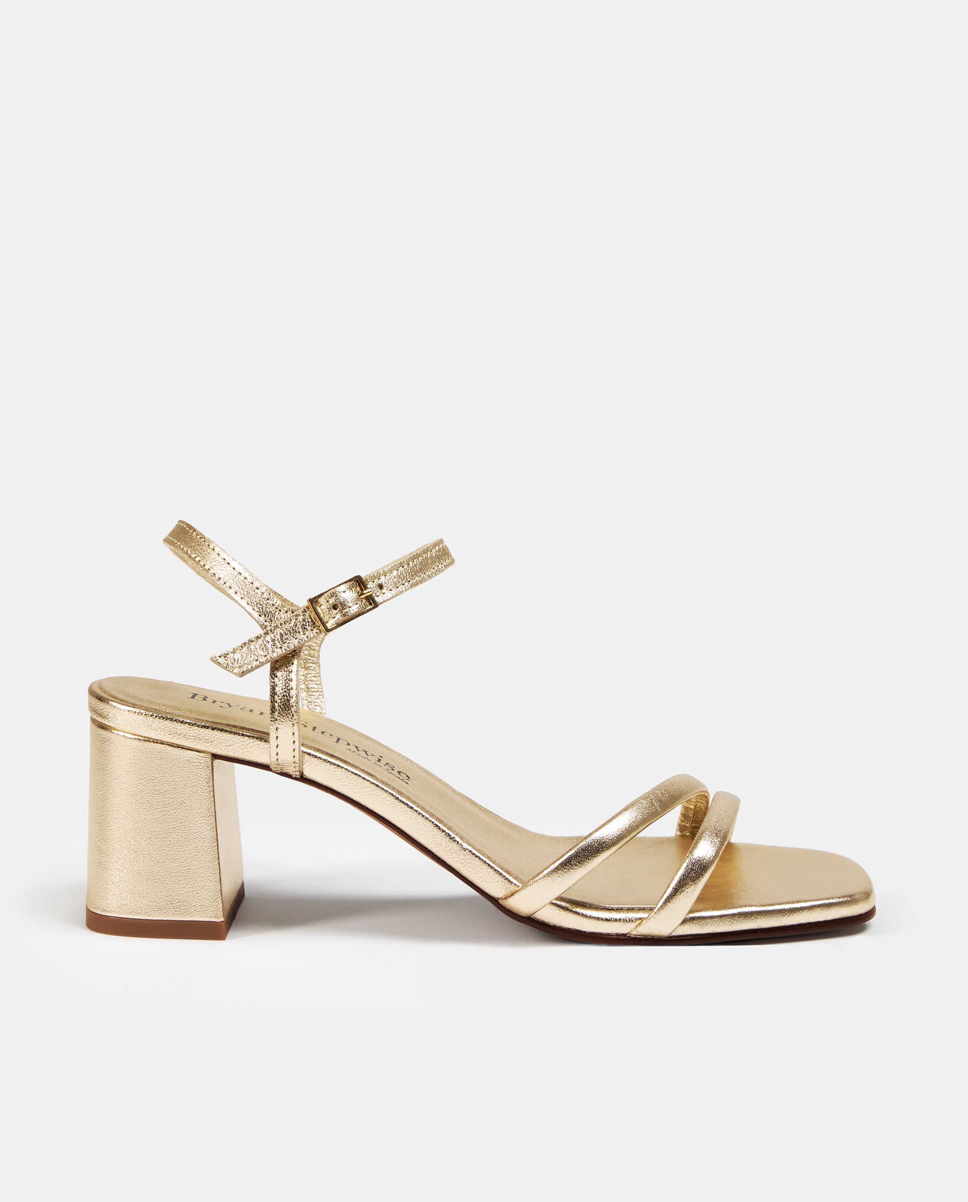 Sandalias de tacón de mujer de piel con hebilla ajustable - Bryan Stepwise - Dorado Dorado-4
