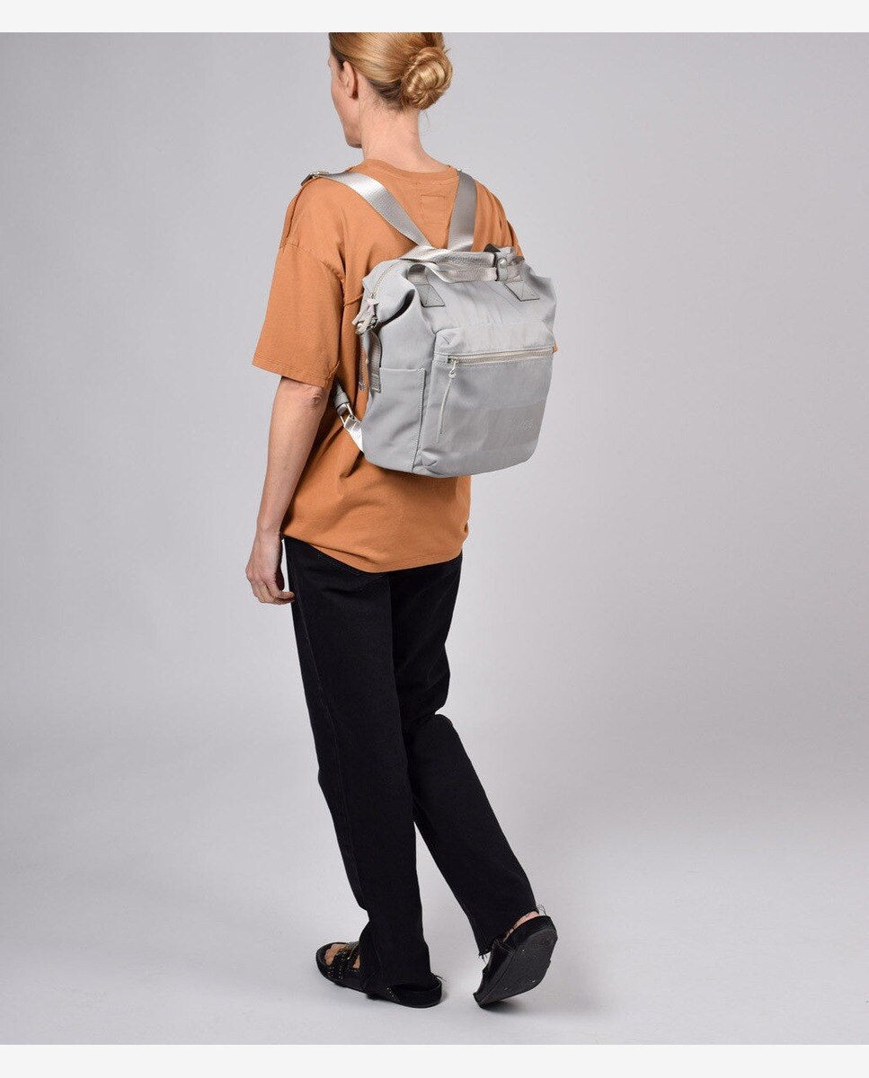 Mochila pequeña de mujer con bolsillo frontal - Kcb - Gris claro Gris claro-4