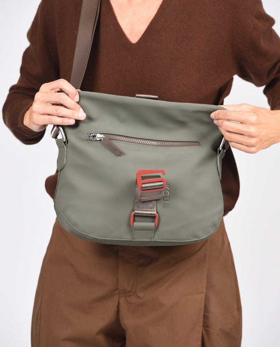 Bandolera chain antirrobo pequeña color khaki de mujer - Kcb - Kaki Kaki-4