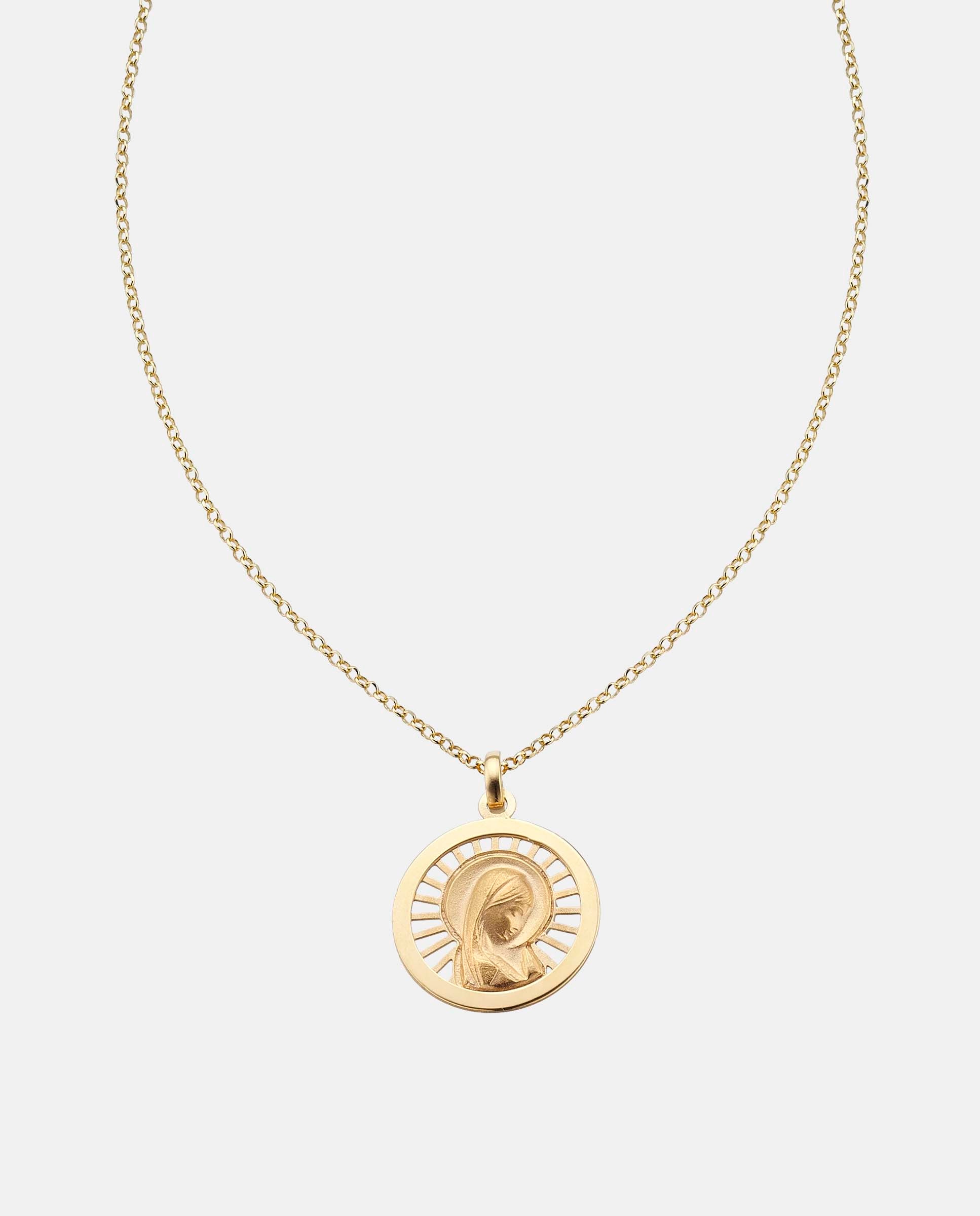 Imagen 0 de Cadena con colgante mi primera joya, medalla virgen niña calada de plata Dorado