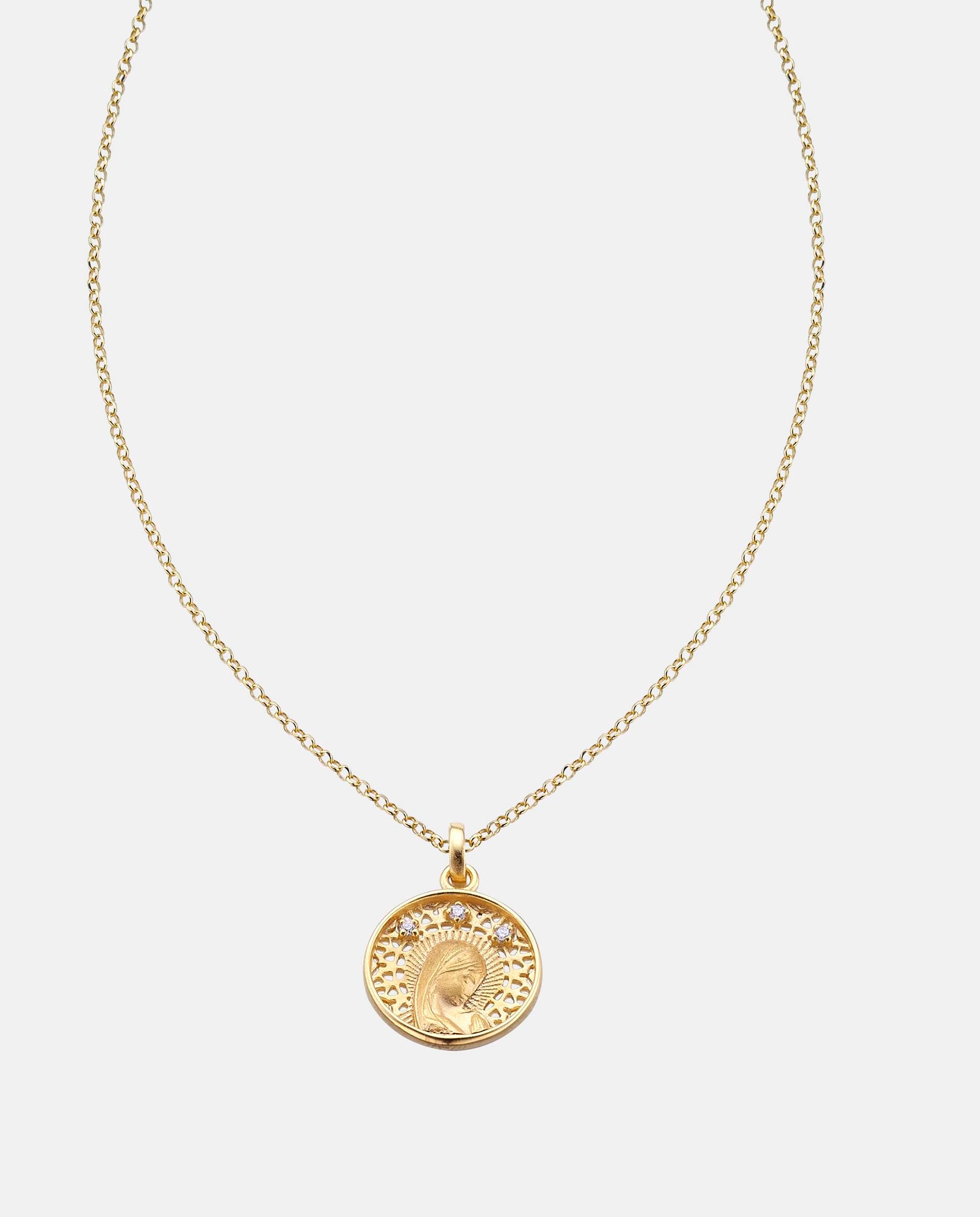 Imagen 0 de Cadena con colgante mi primera joya, medalla virgen niña corona de circonitas de plata Dorado