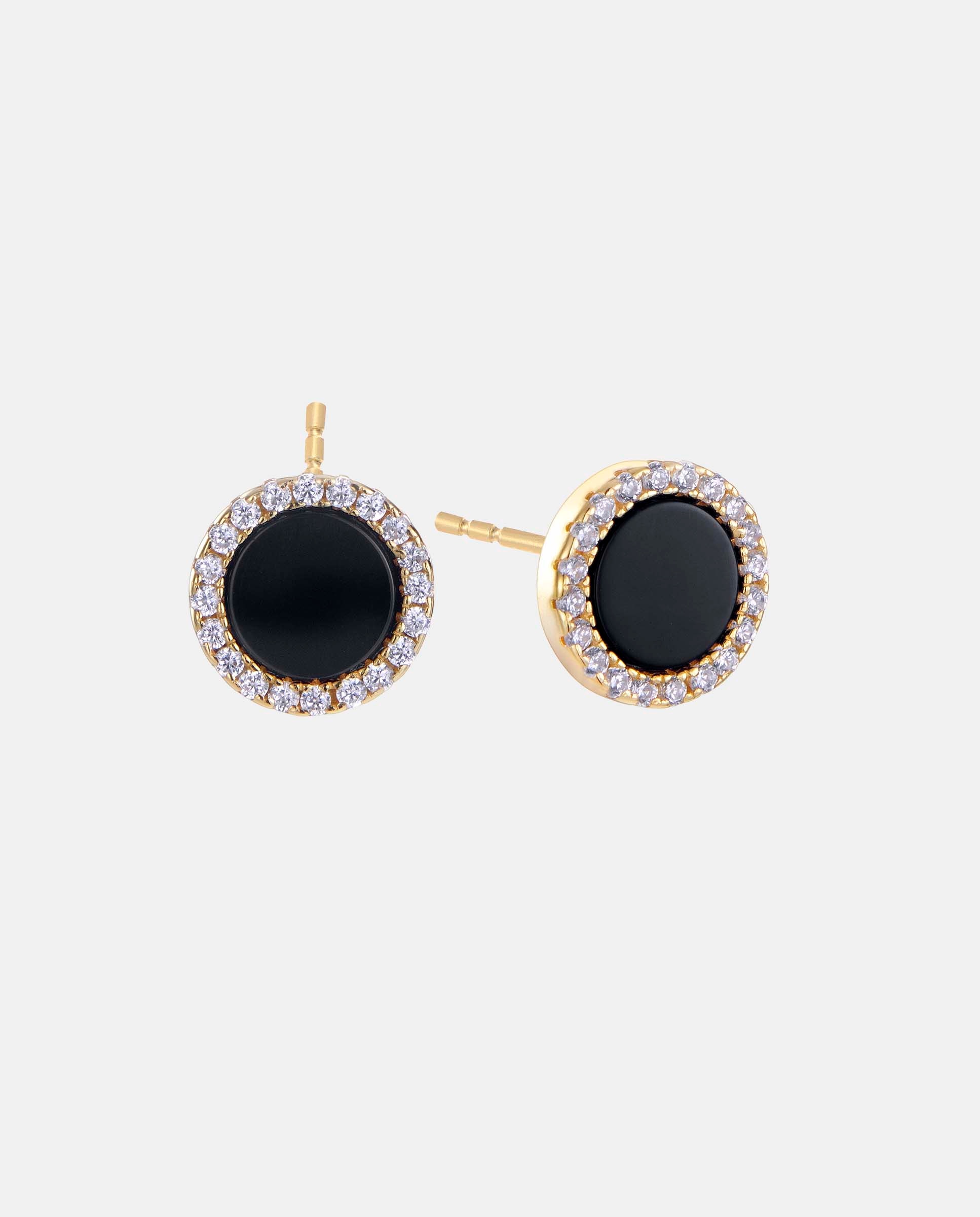 Imagen 0 de Pendientes caprichos circulo de plata con circulo de onix y pavé Negro