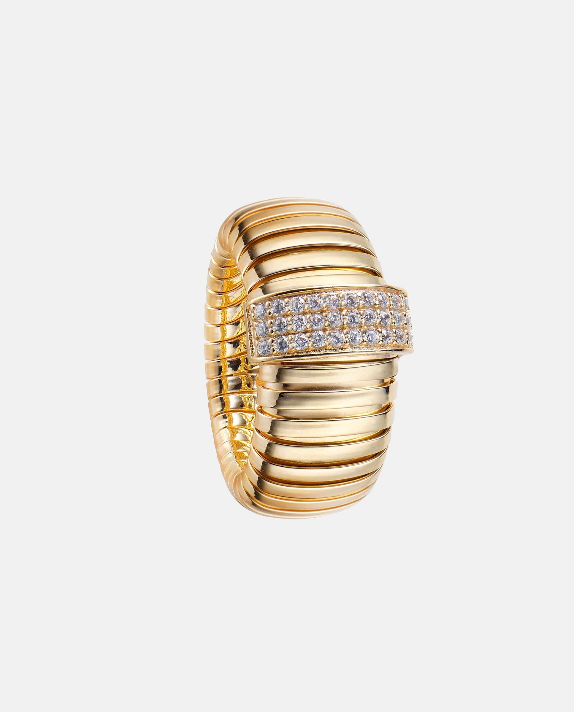 Imagen 0 de Anillo tubogas de plata con adorno central de pavé de circonitas Dorado