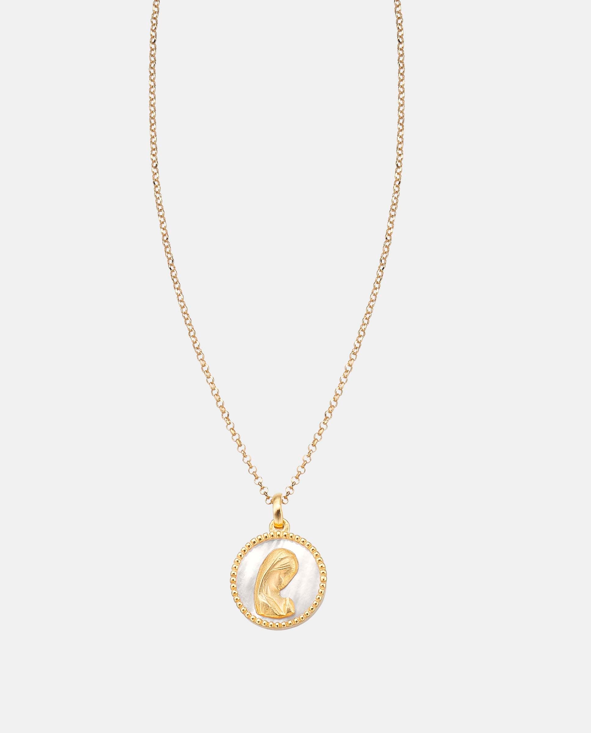 Imagen 0 de Cadena con colgante Mi Primera Joya medalla de plata Virgen niña con madreperla Dorado