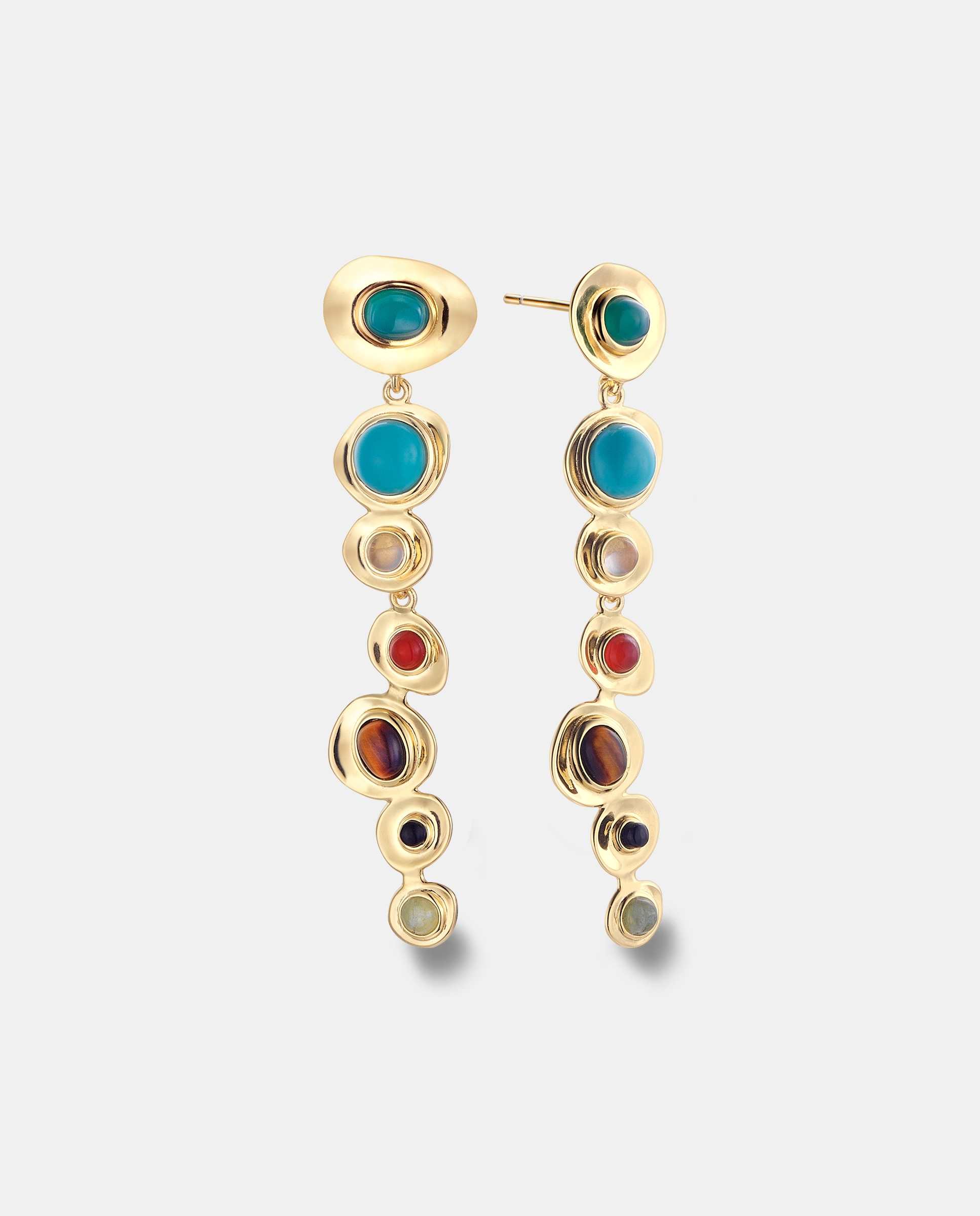 Imagen 1 de Pendientes largos gaudi de plata con acabado en oro amarillo 18k con piedras naturales multicolor Multicolor
