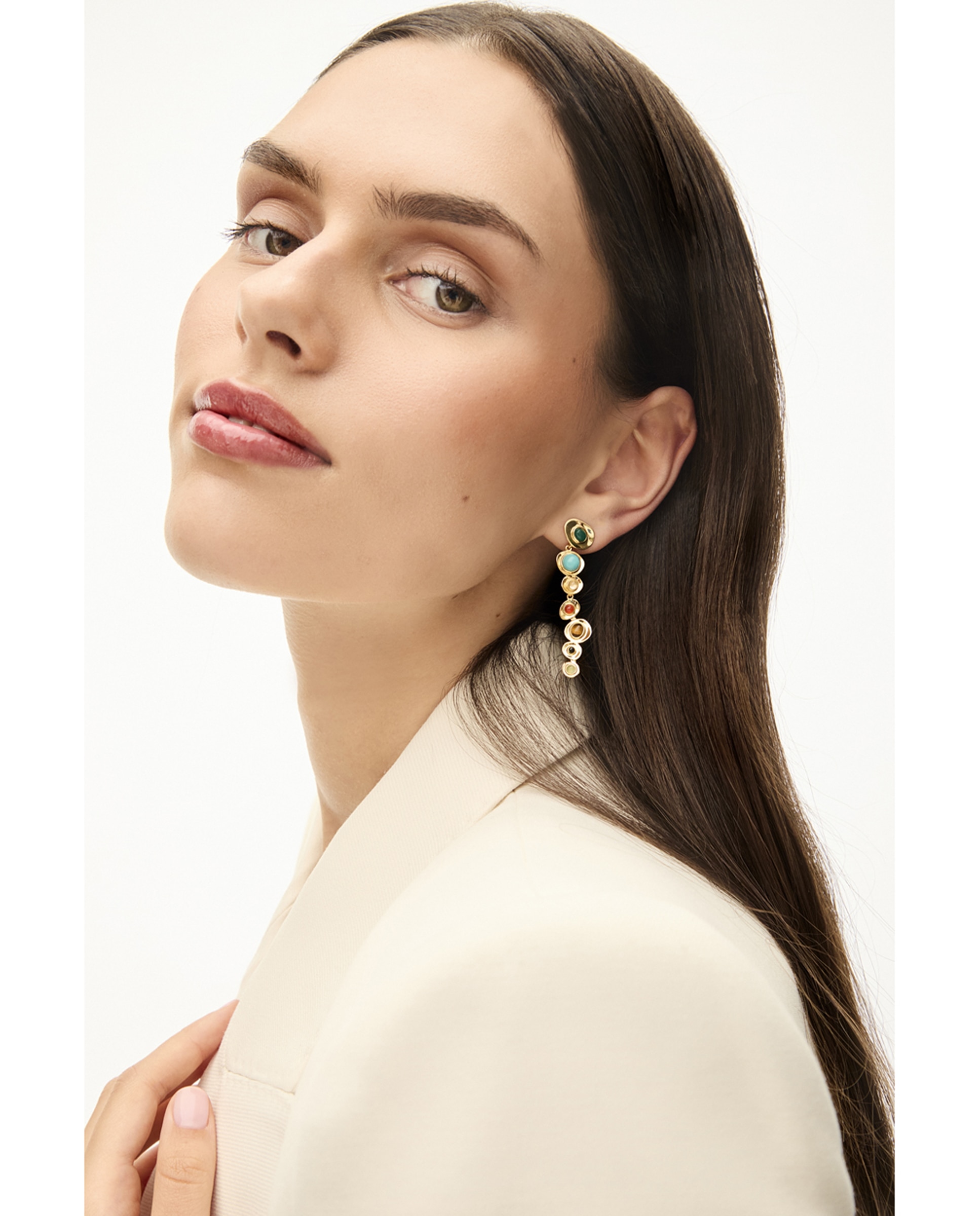 Imagen 2 de Pendientes largos gaudi de plata con acabado en oro amarillo 18k con piedras naturales - Duran Exquse - Multicolor Multicolor