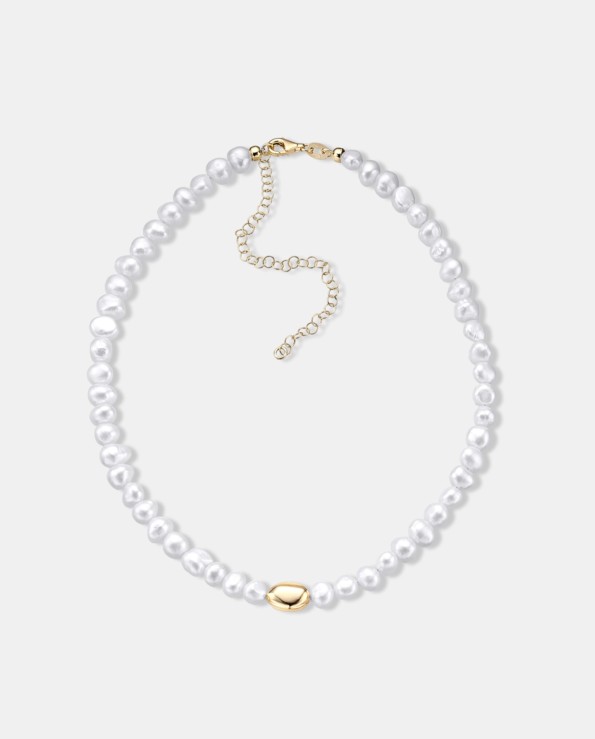 Imagen 0 de Collar coco de plata con acabado en oro amarillo 18k con perlas barrocas Blanco