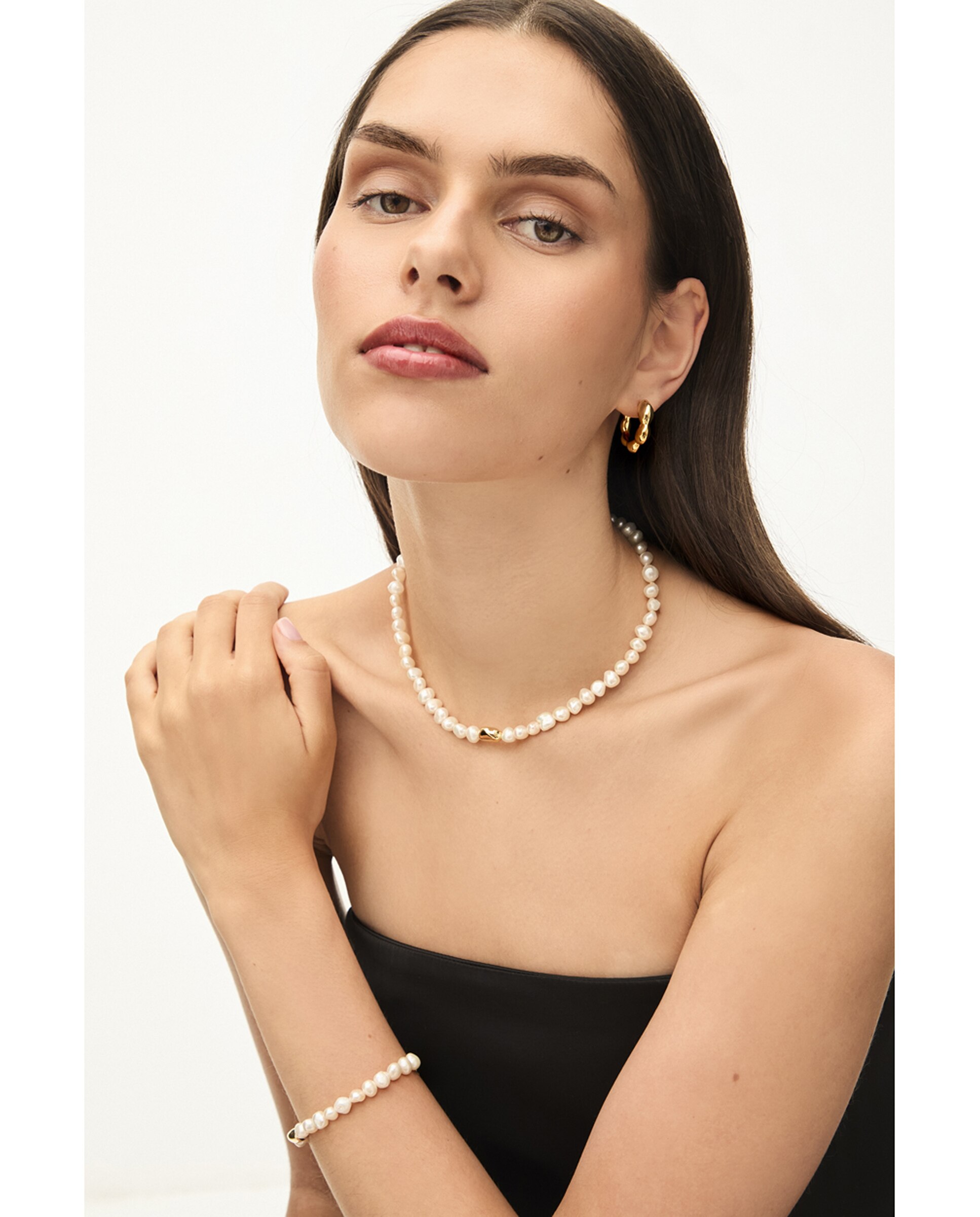 Collar coco de plata con acabado en oro amarillo 18k con perlas barrocas - Duran Exquse - Blanco Blanco-2