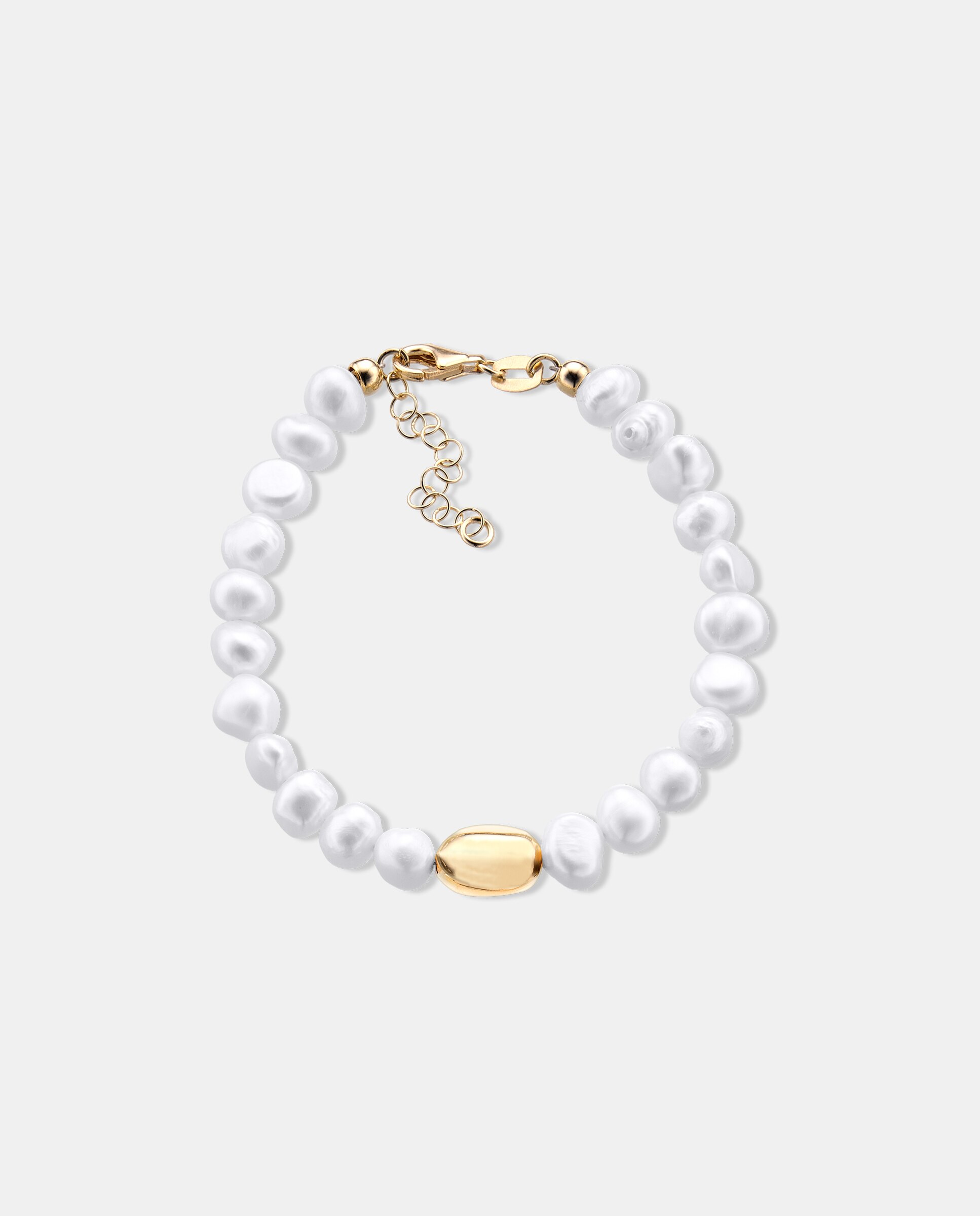 Imagen 0 de Pulsera de hilo coco de plata con acabado en oro amarillo 18k con perlas barrocas Blanco