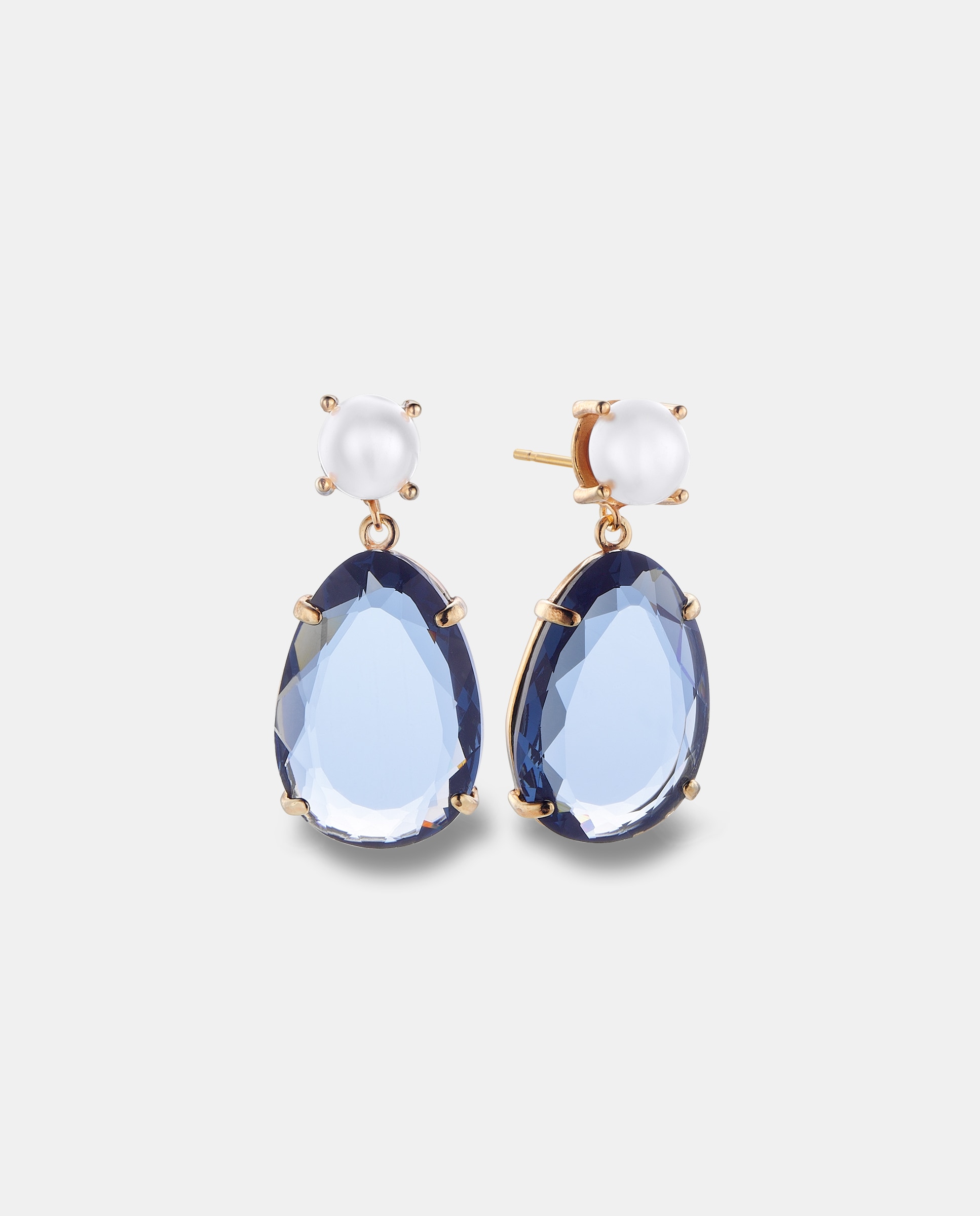 Pendientes coco combinacion de cuarzo azul oscuro y perla, dorado, 3,5 cm - Duran Exquse - Perla Perla-1