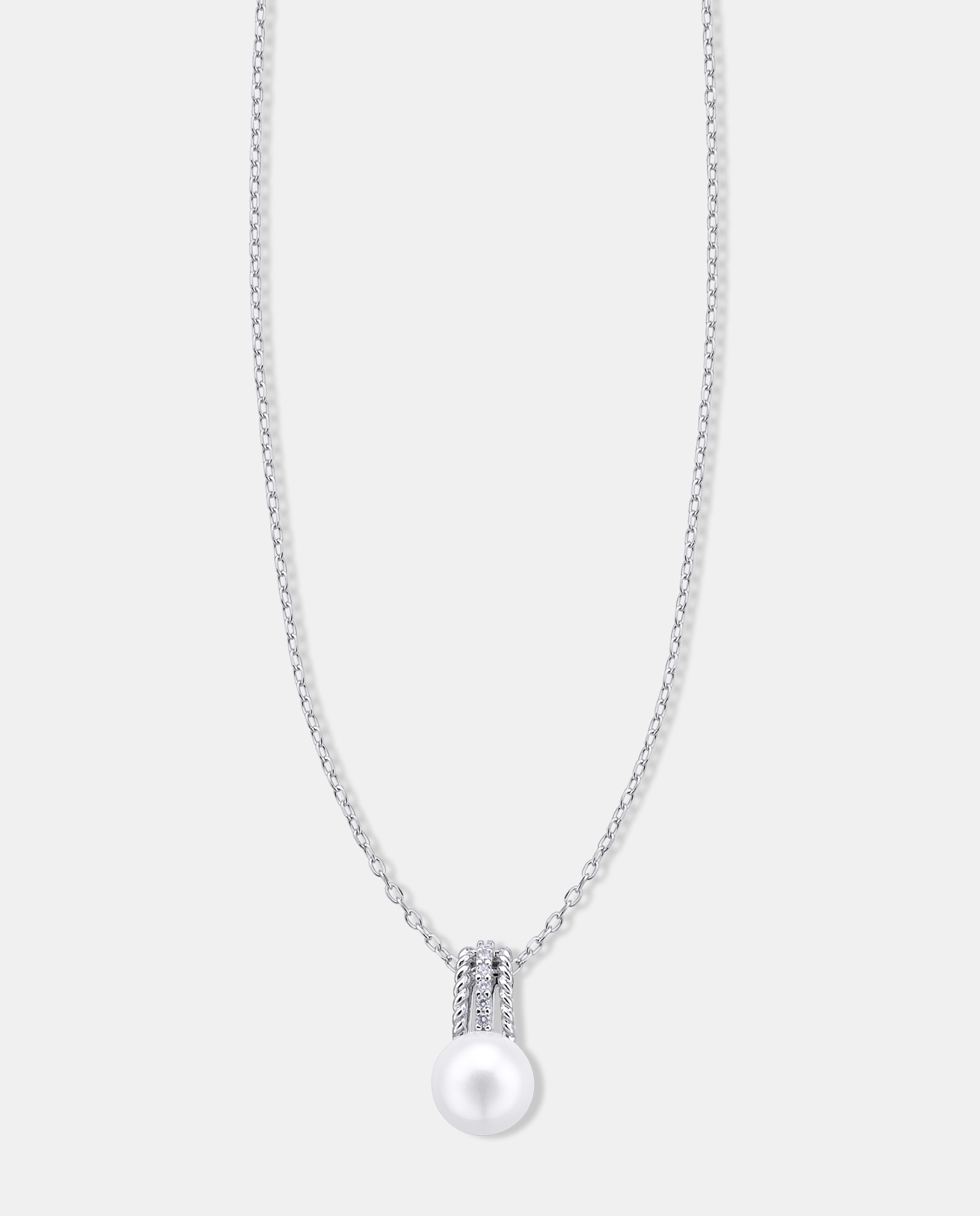Imagen 0 de Cadena con colgante pearl de plata con acabado en rodio con perla Blanco