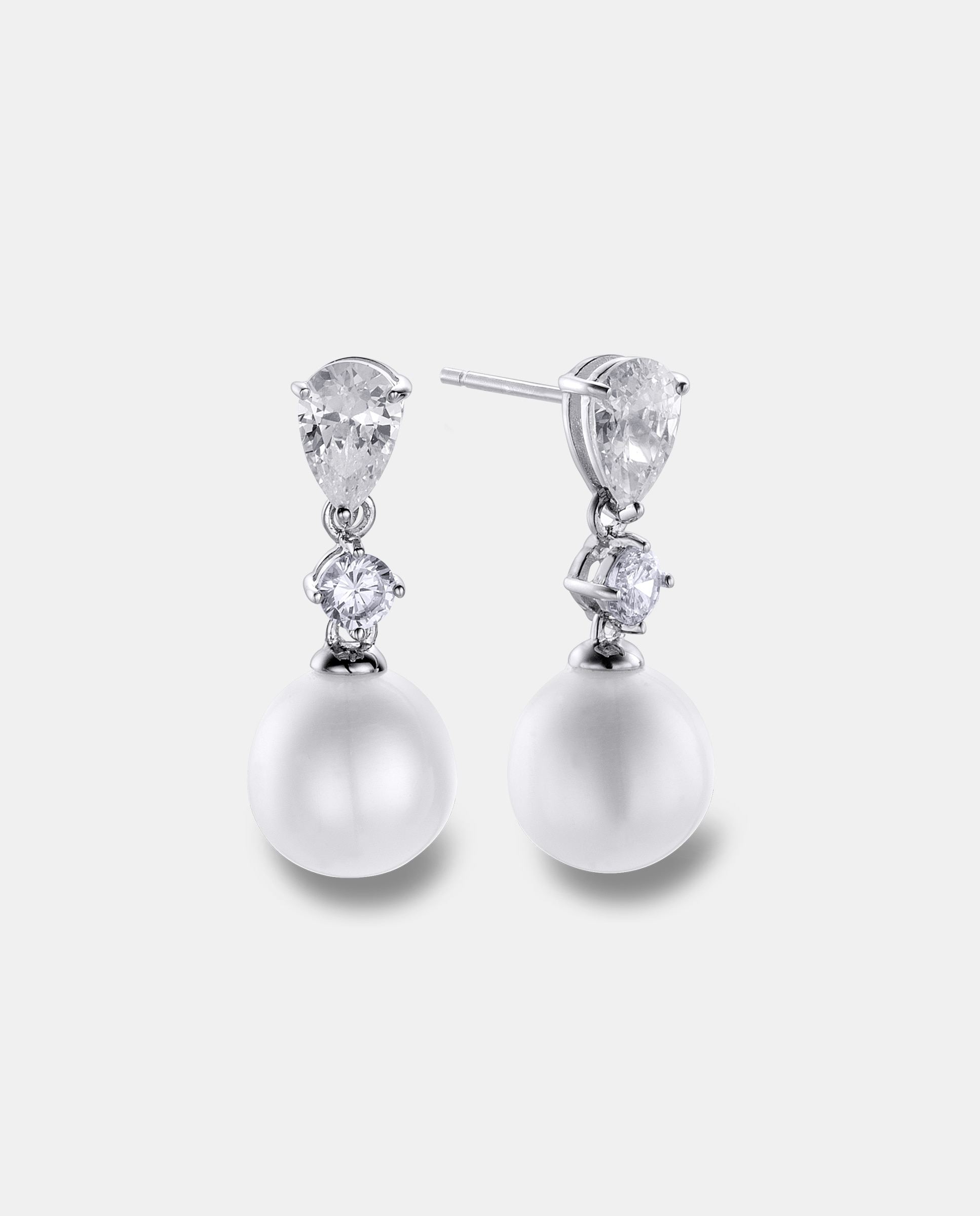Imagen 0 de Pendientes pearl, perla colgando y detalle de doble circonita, 2 cm Perla