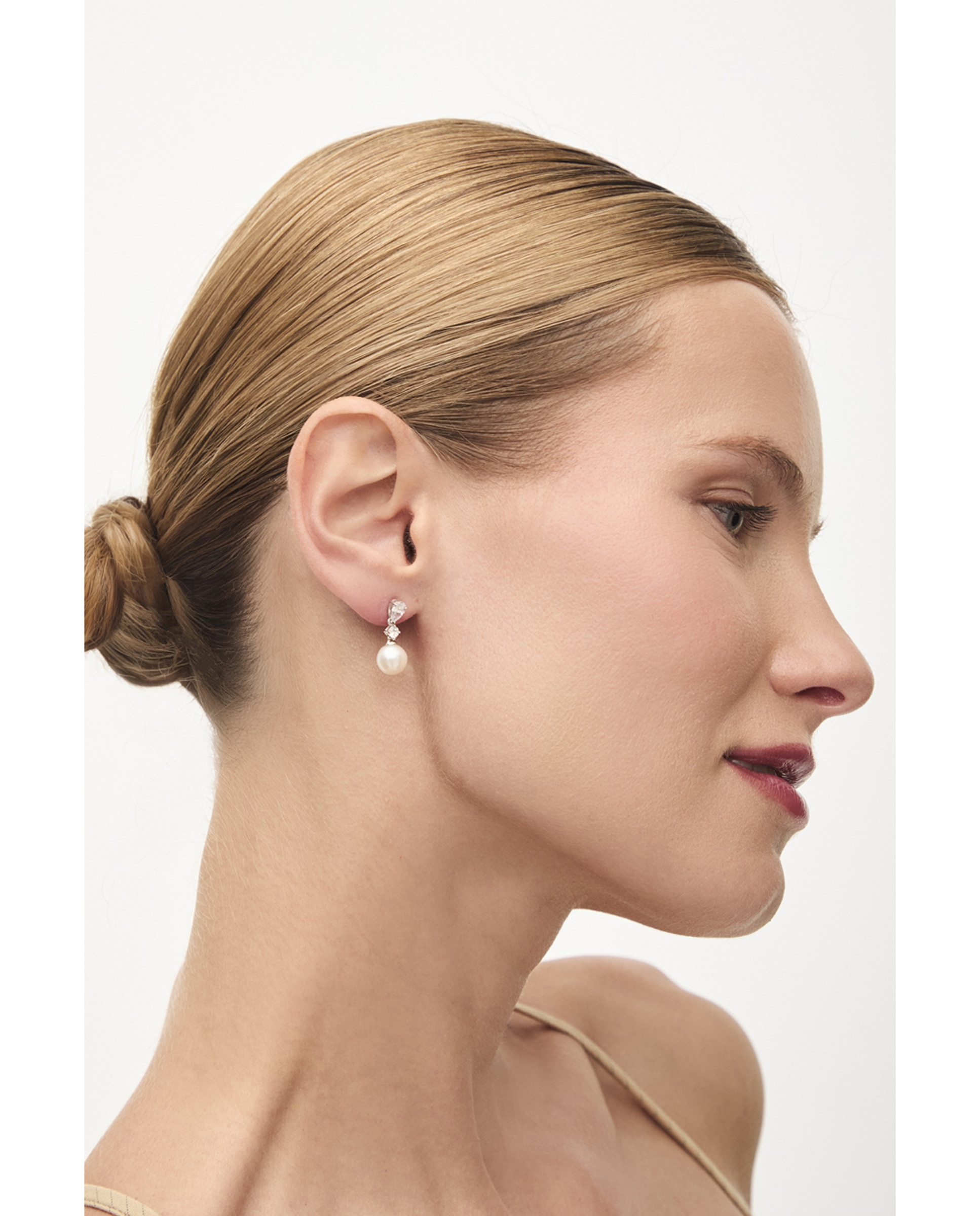 Pendientes pearl, colgando y detalle de doble circonita, 2 cm - Duran Exquse - Perla Perla-2