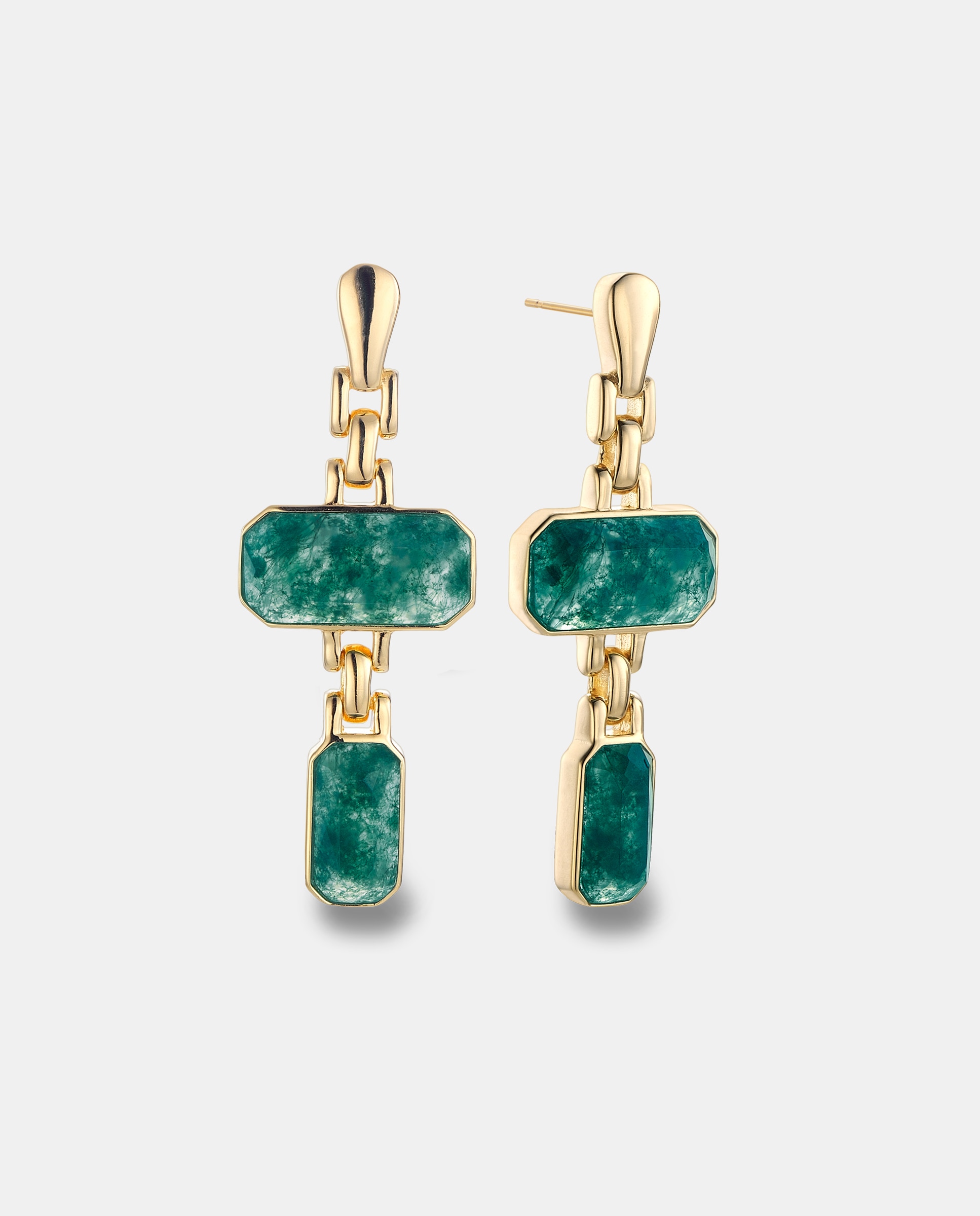 Imagen 0 de Pendientes largos edicion limitada de plata con acabado en oro amarillo 18k con ágata de musgo Verde
