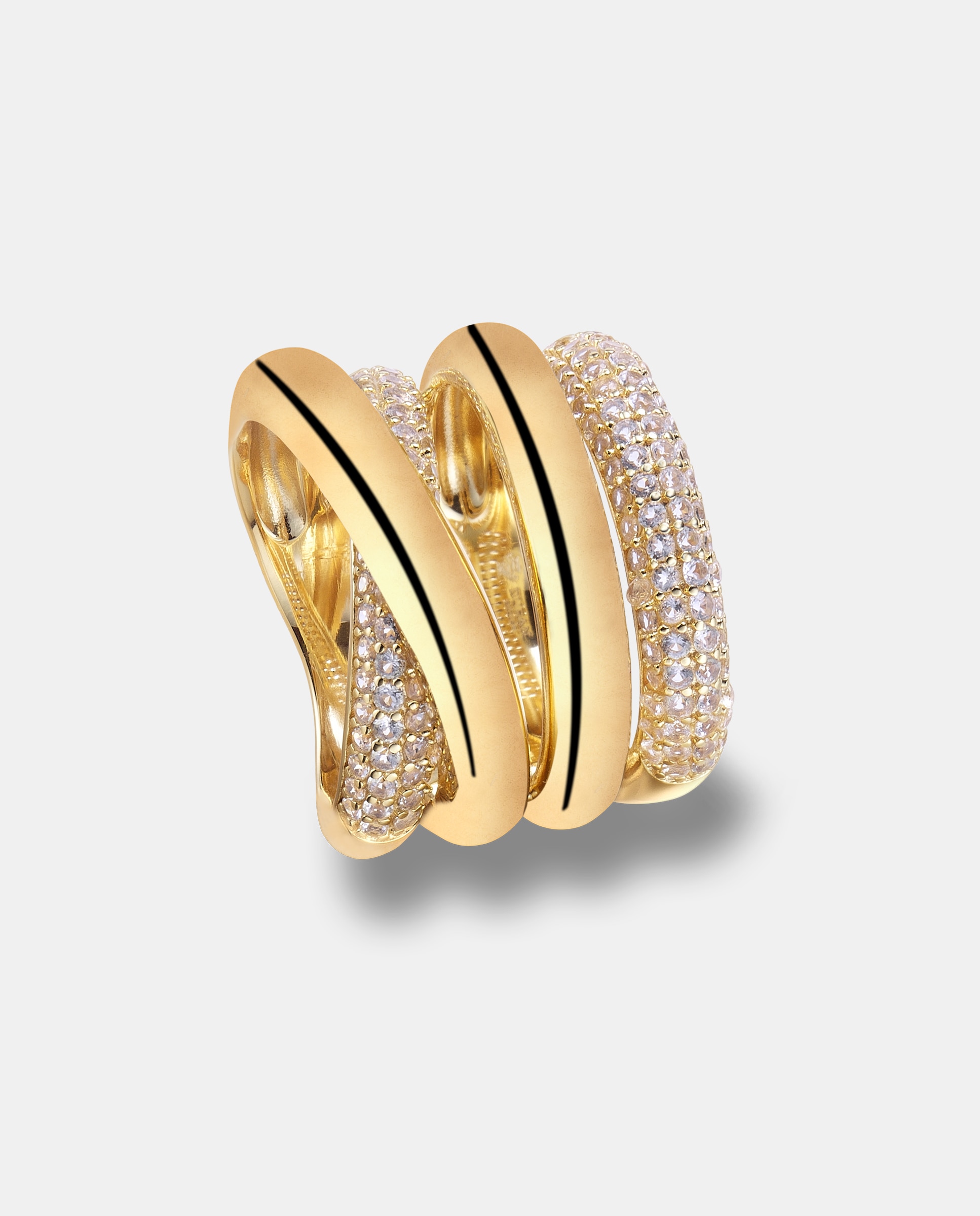 Imagen 1 de Anillo con piedras edicion limitada de plata con acabado en oro amarillo 18k con  topacio blanco Blanco