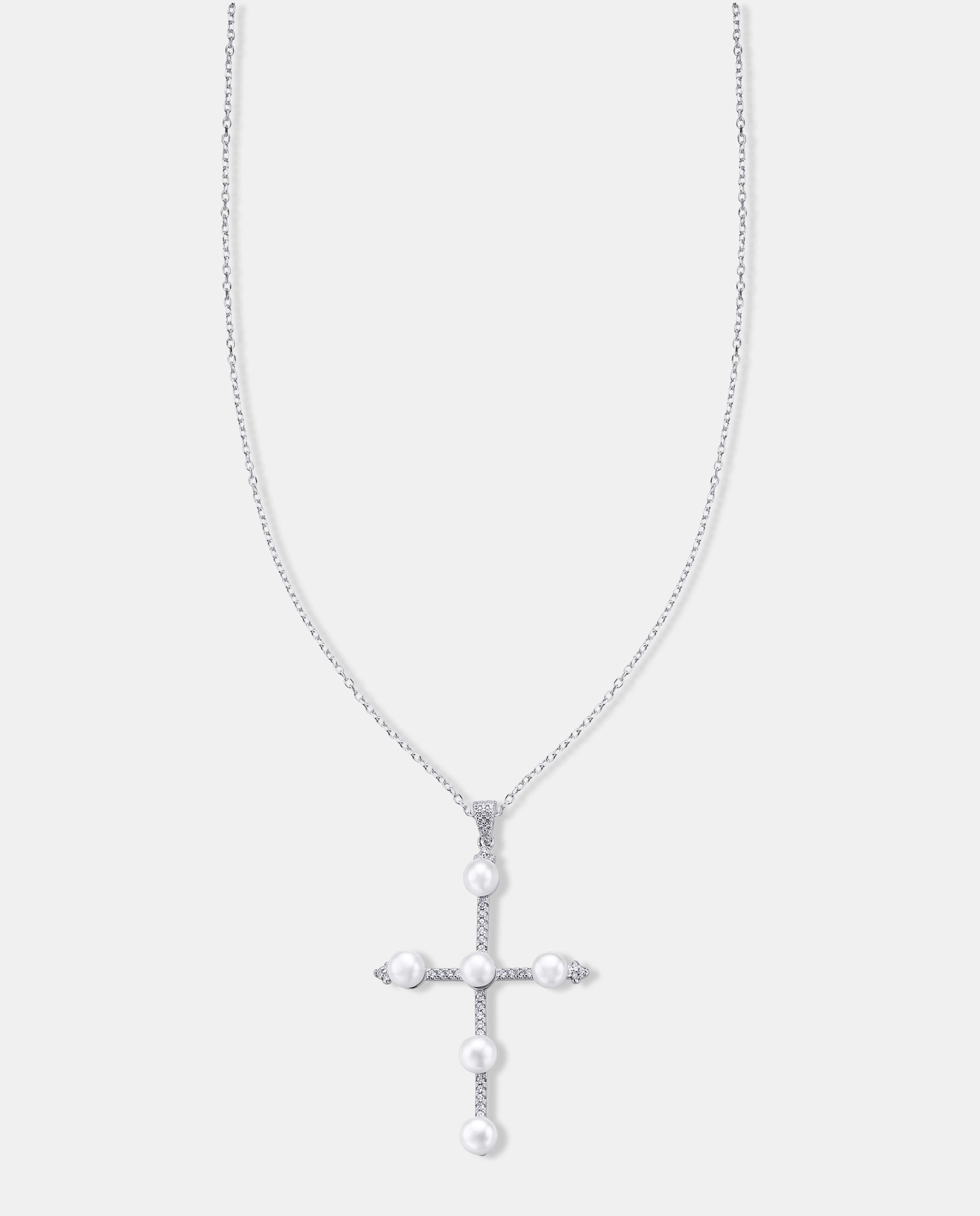 Imagen 0 de Cadena con colgante pearl de plata con acabado en rodio con perla Blanco