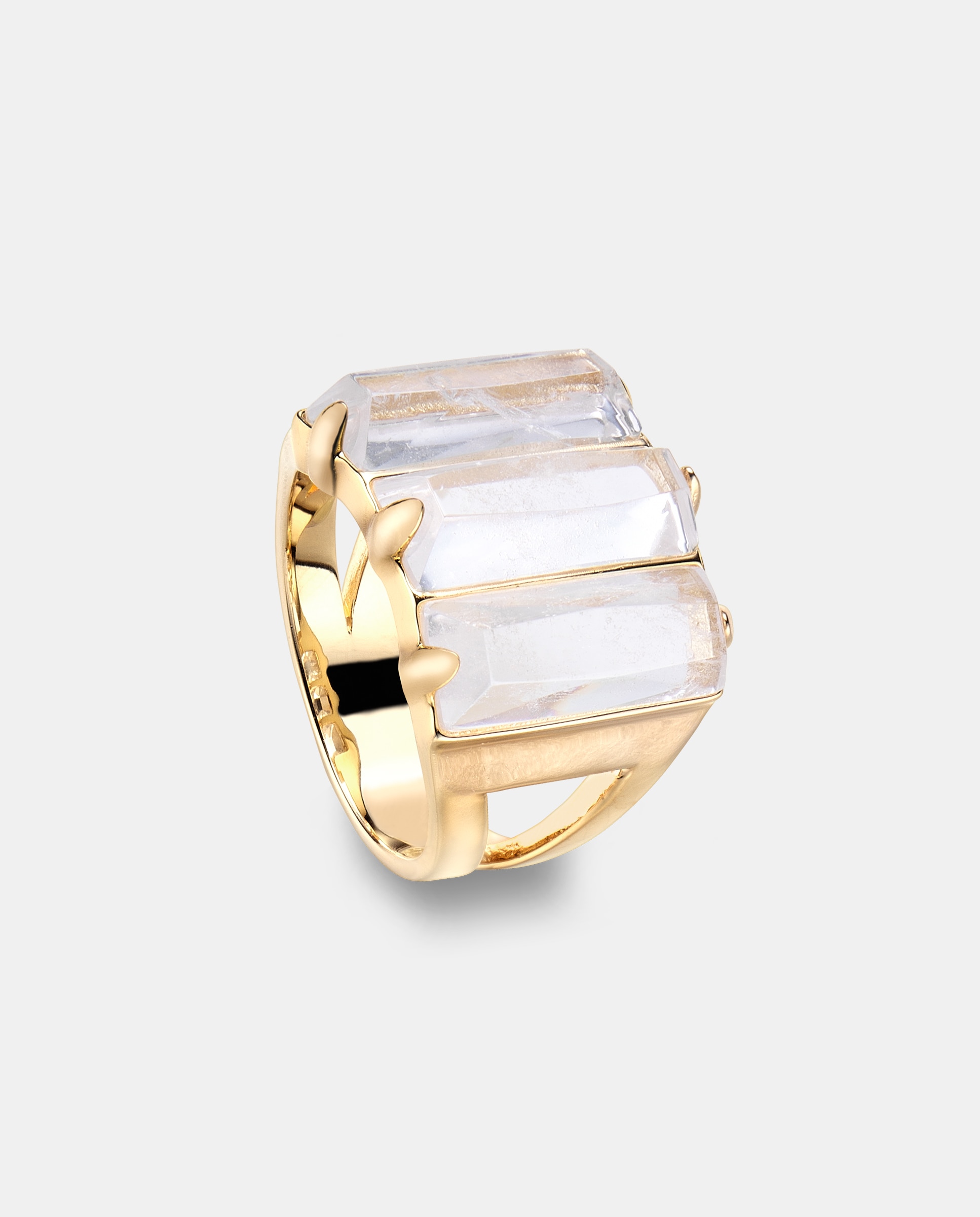 Imagen 0 de Anillo de piedras ice de plata con acabado en oro amarillo 18k con cristal de roca Cristal