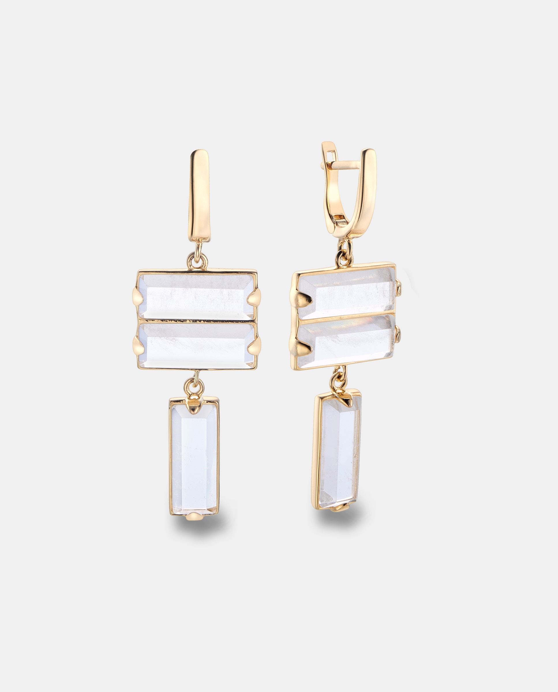 Imagen 0 de Pendientes largos ice de plata con acabado en oro amarillo 18k con cristal de roca Cristal