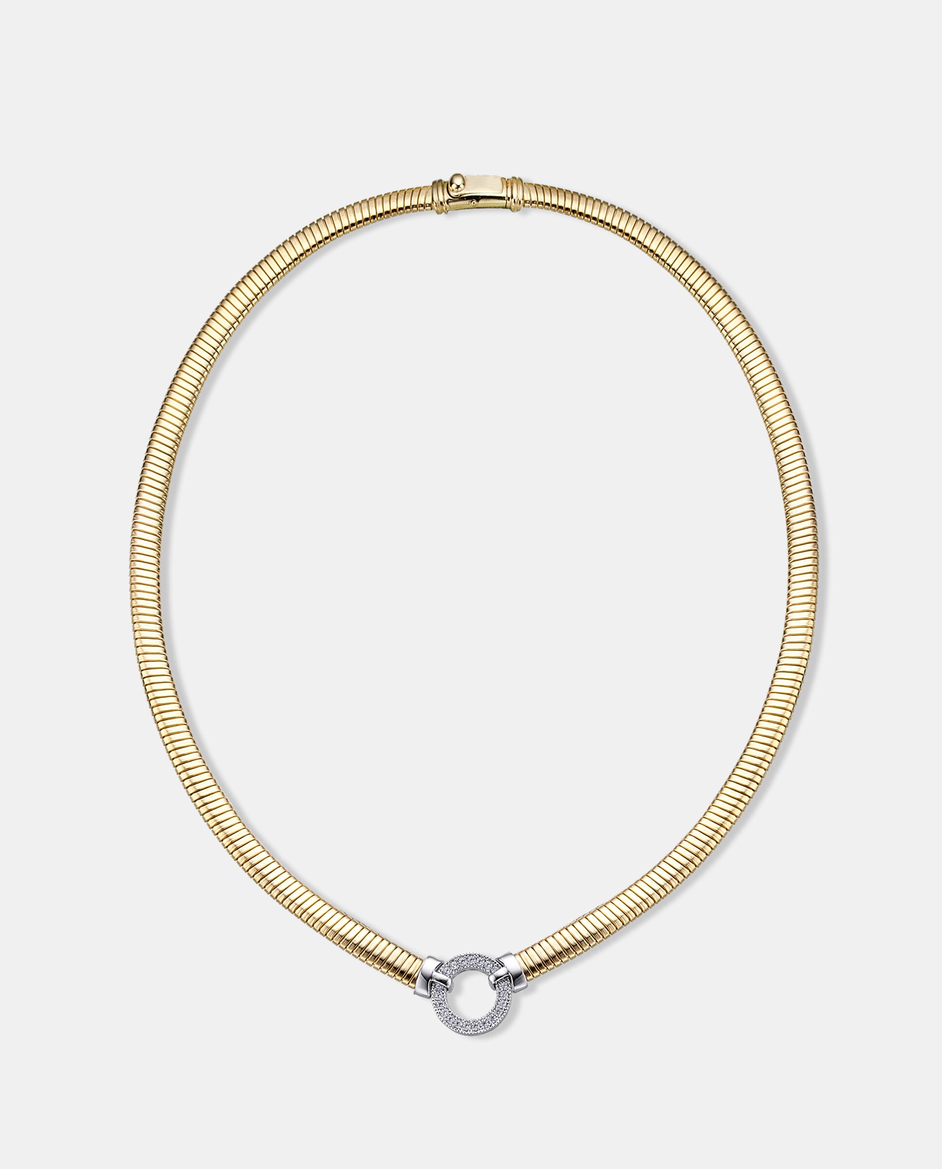 Collar tubogas de plata con baño de oro amarillo 18k con círculo pavé - Duran Exquse - Dorado Dorado-1