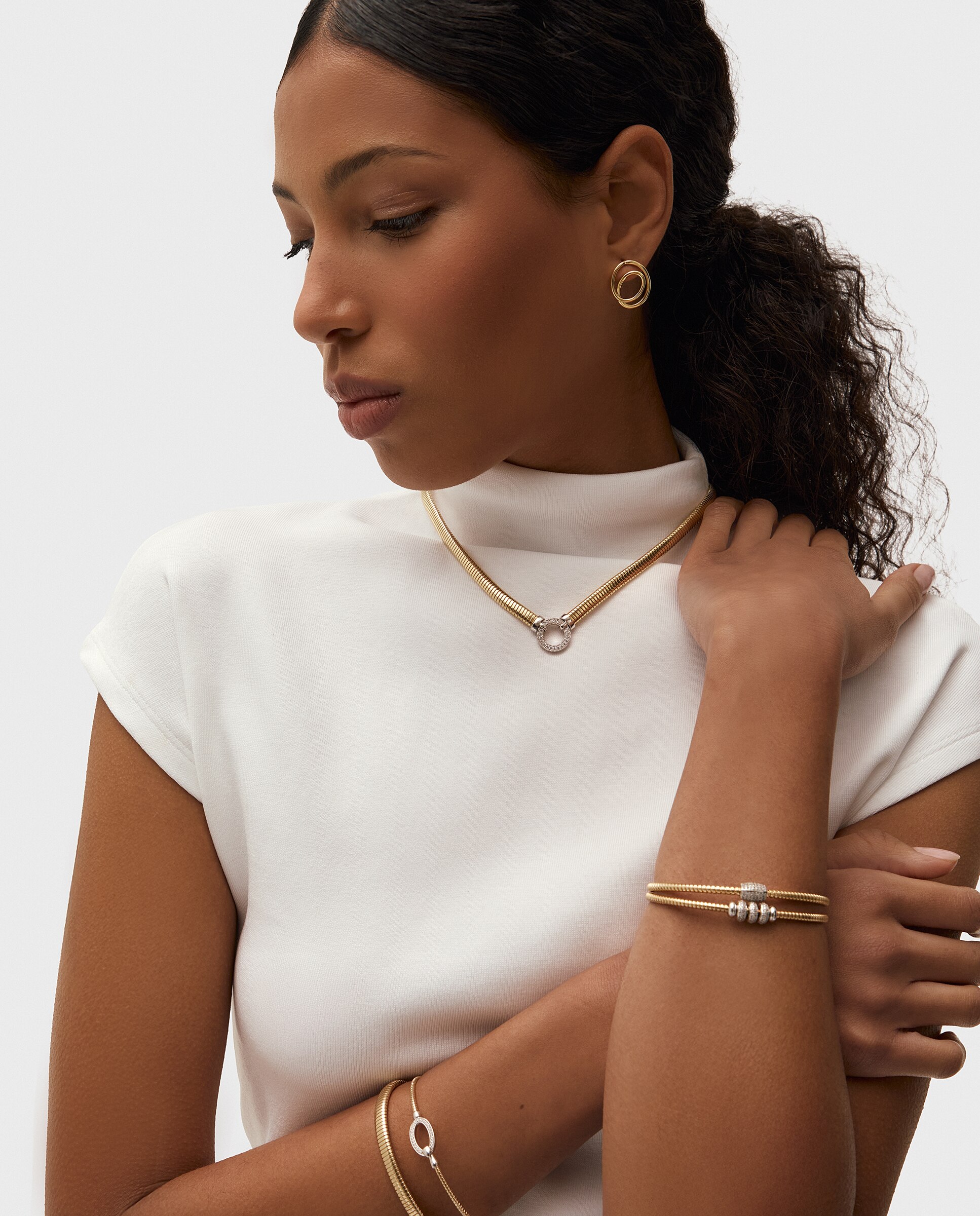 Collar tubogas de plata con baño de oro amarillo 18k con círculo pavé - Duran Exquse - Dorado Dorado-2