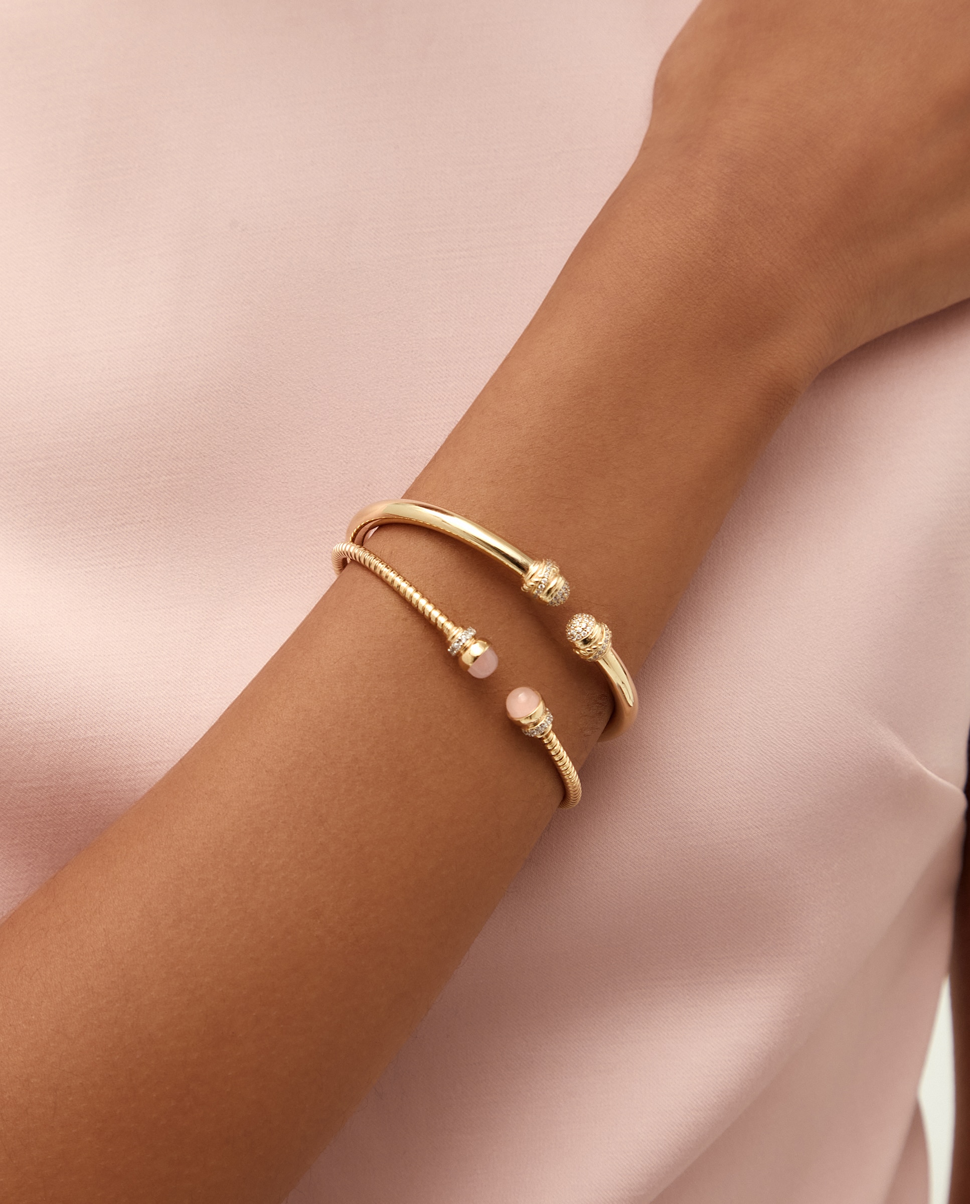 Brazalete tubogas de plata con baño de oro amarillo 18k con piedra citrino y detalle de pavé - Duran Exquse - Dorado Dorado-2