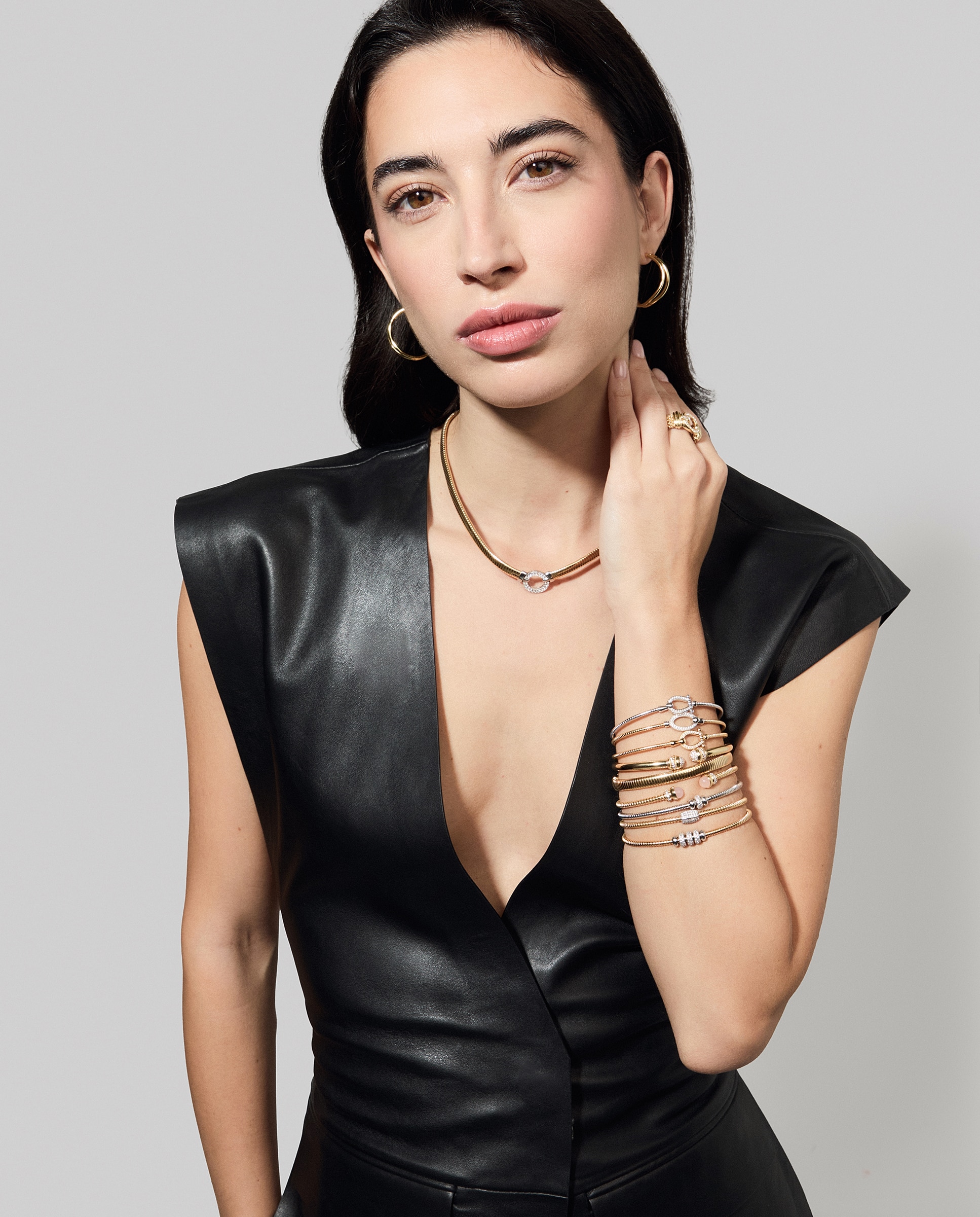 Brazalete tubogas de plata con baño de oro amarillo 18k con piedra citrino y detalle de pavé - Duran Exquse - Dorado Dorado-3
