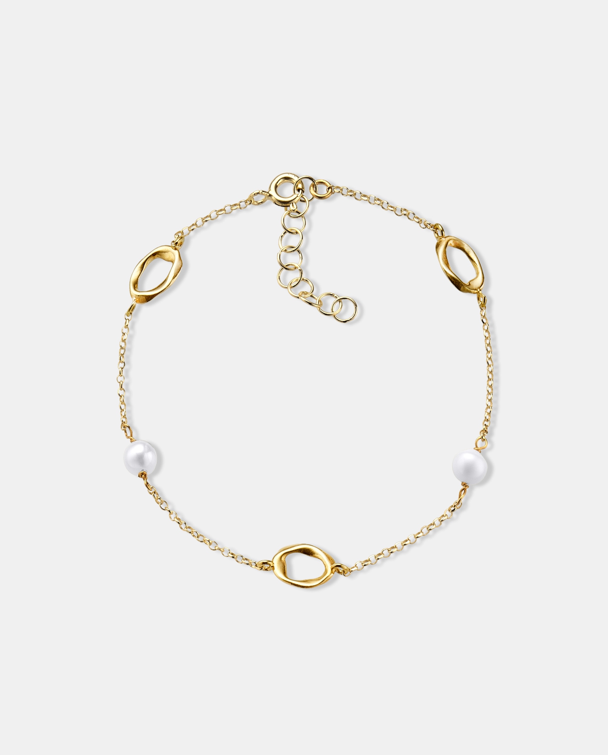 Imagen 0 de Pulsera de cadena pearl de plata con baño de oro amarillo 18k y perlas Blanco