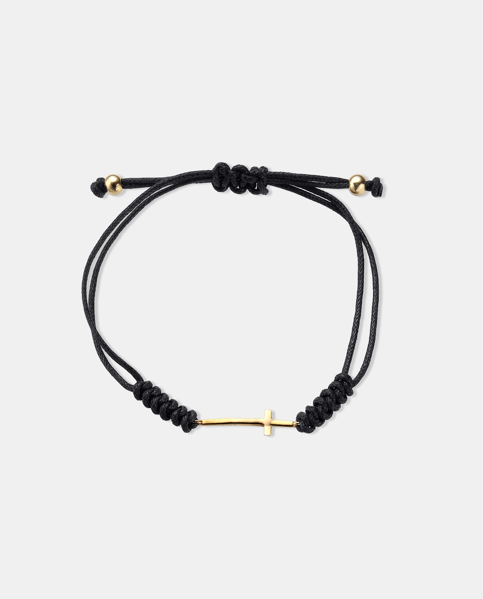 Pulsera piccola cruz de plata con baño de oro amarillo 18k y macramé ajustable - Duran Exquse - Marrón Marrón-1