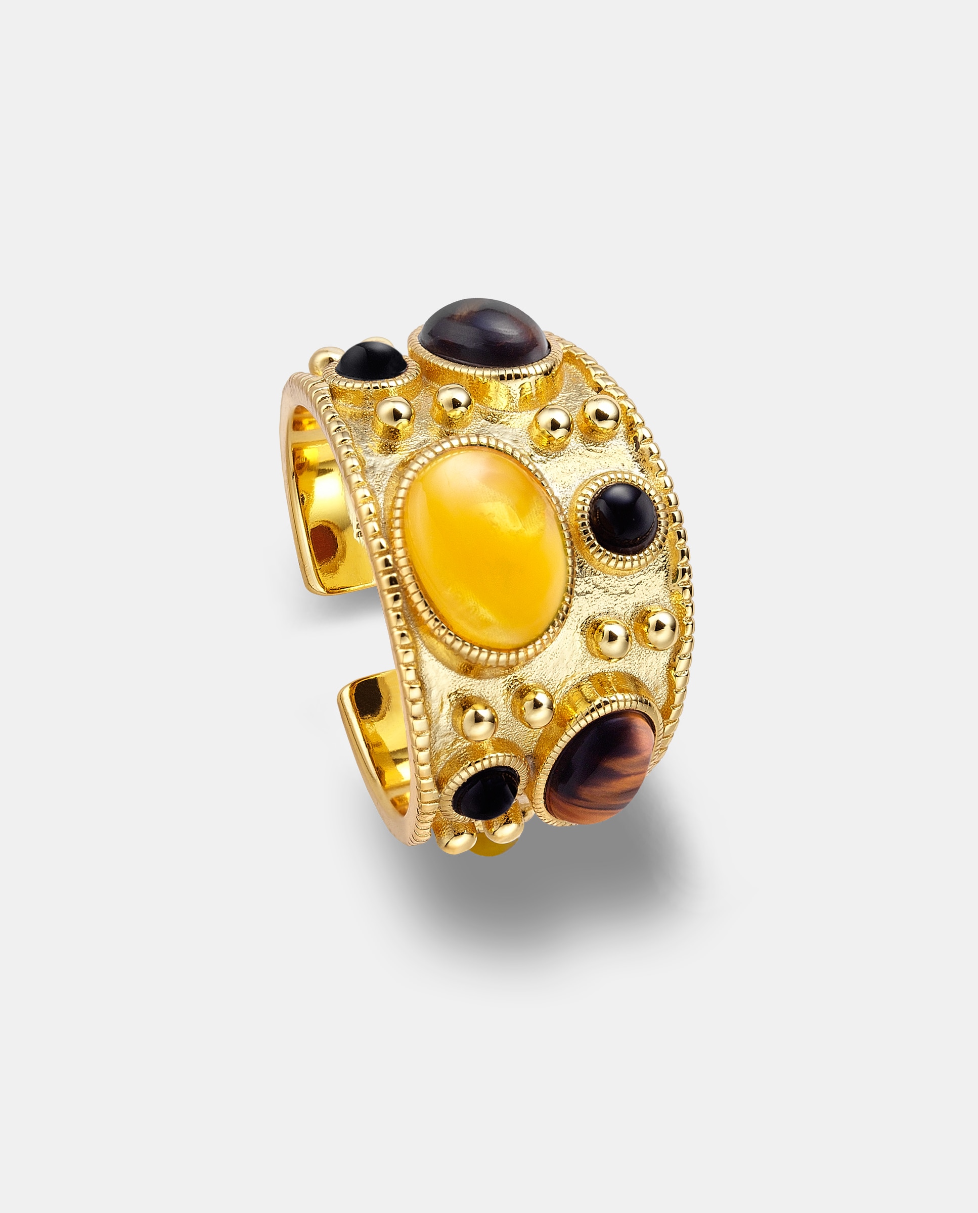 Imagen 0 de Anillo edición limitada abierto, onyx, ojo de tigre y topacio, dorado,  talla 10-14 Multicolor
