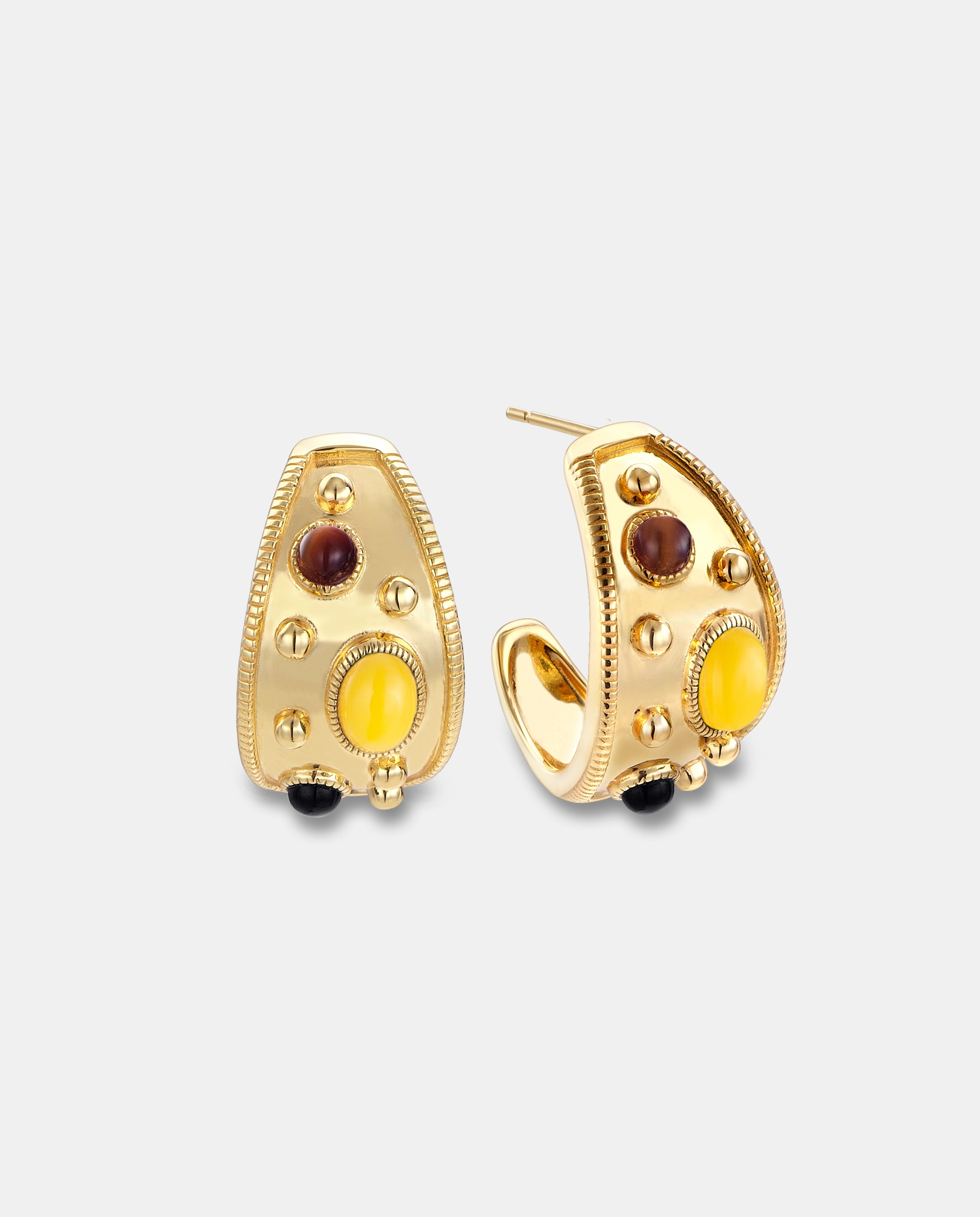 Imagen 0 de Pendientes edición limitada, aro con onyx, ojo de tigre y topacio, dorado, 2,5  cm Multicolor