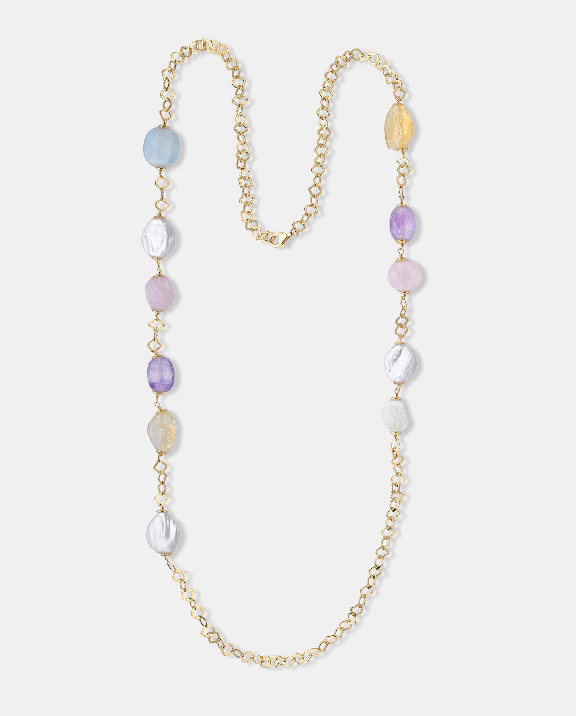 Imagen 0 de Collar edición limitada, perla barroca, citrino, amatista, aguamarina y cuarzo rosa, dorado, 90 cm Rubí