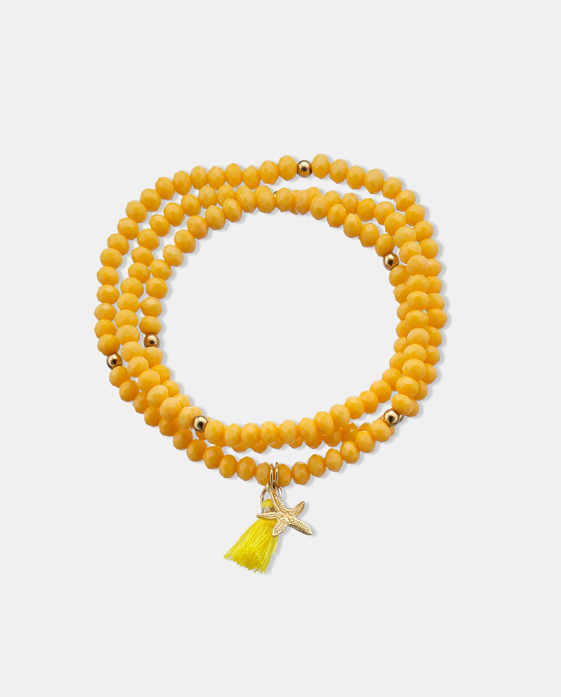 Imagen 0 de Pulsera elástica jolie piedras yellow, estrella de plata con acabado de oro amarillo 18k y pompón Dorado