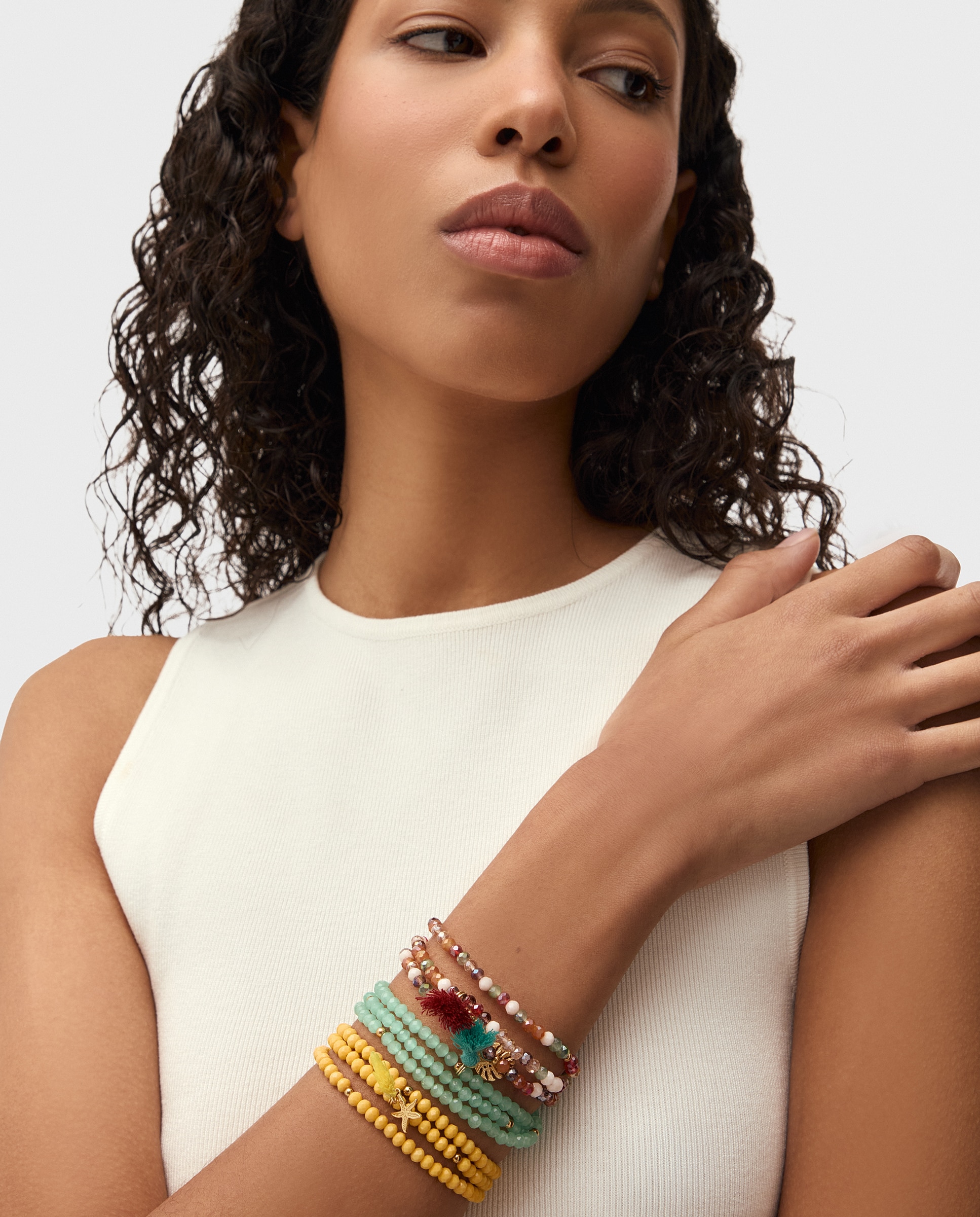Pulsera elástica jolie piedras yellow, estrella de plata con acabado de oro amarillo 18k y pompón - Duran Exquse - Dorado Dorado-2