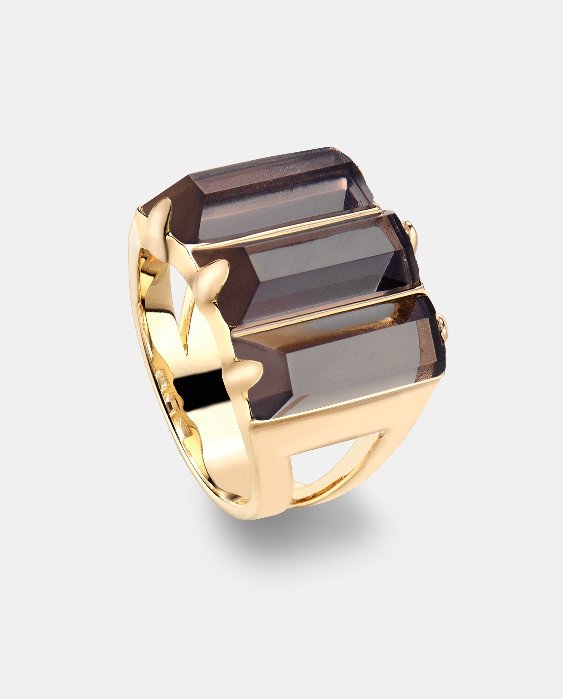 Imagen 0 de Anillo  prisma cuarzo ahumado, dorado, talla 10 Marrón