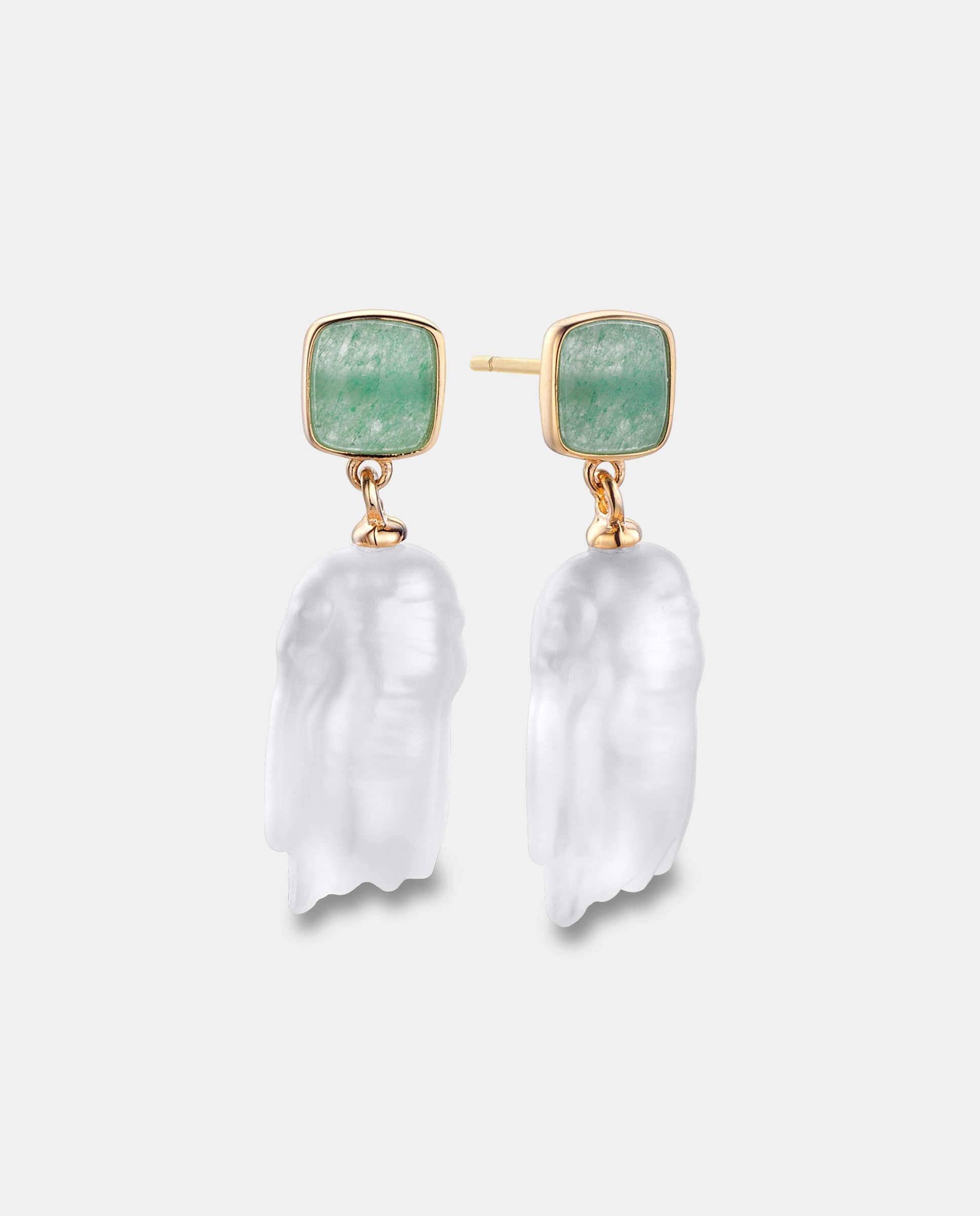 Imagen 0 de Pendientes coco doble, perla barroca y cuarzo verde, dorado, 2,7 cm Verde