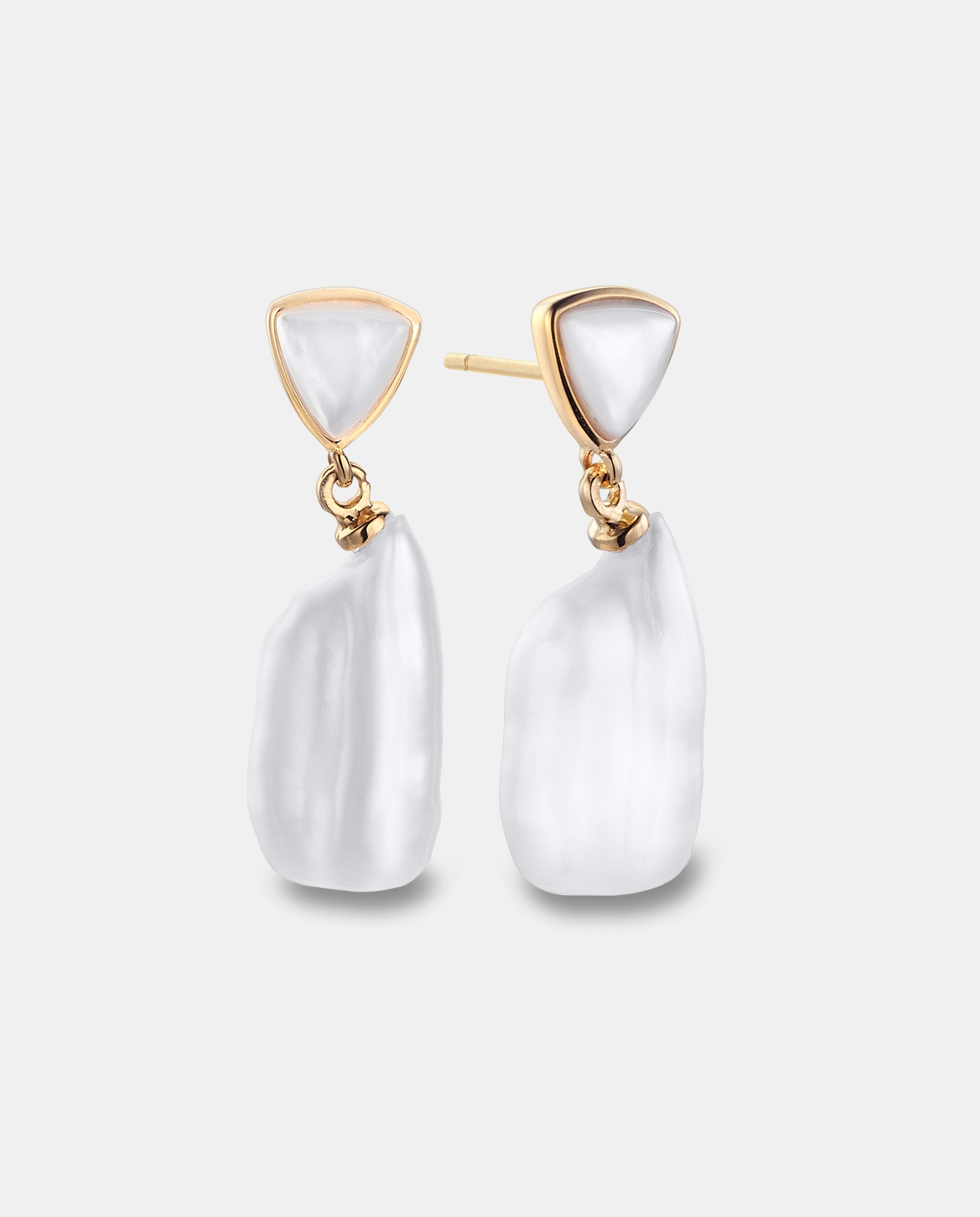 Pendientes coco doble, perla barroca y madreperla, dorado, 2,7 cm