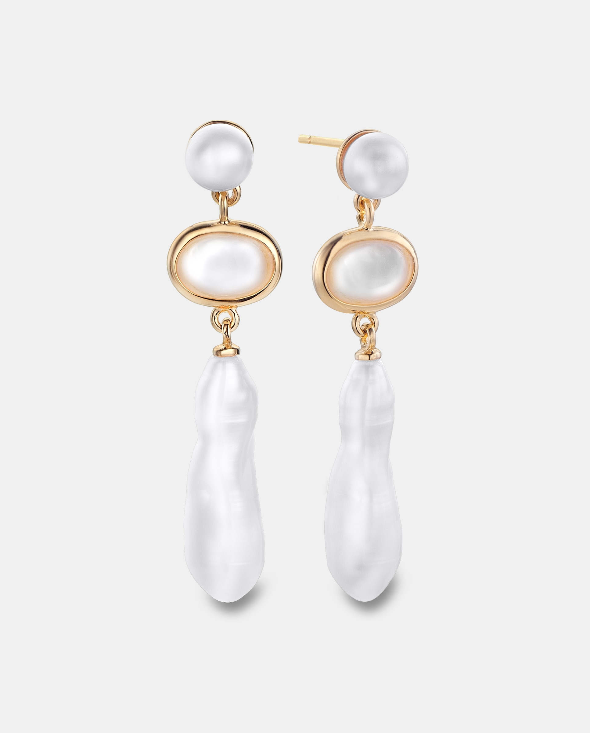 Imagen 0 de Pendientes coco, triple, perla, madreperla y perla barroca, dorado, 4,8 cm Perla