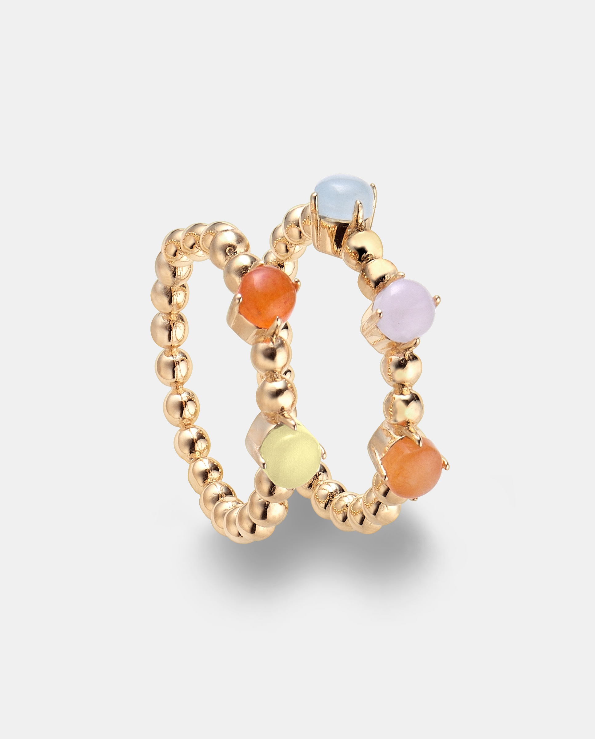Imagen 0 de Anillo macedonia, doble con cinco cuarzos multicolors, dorado, talla 10 Multicolor