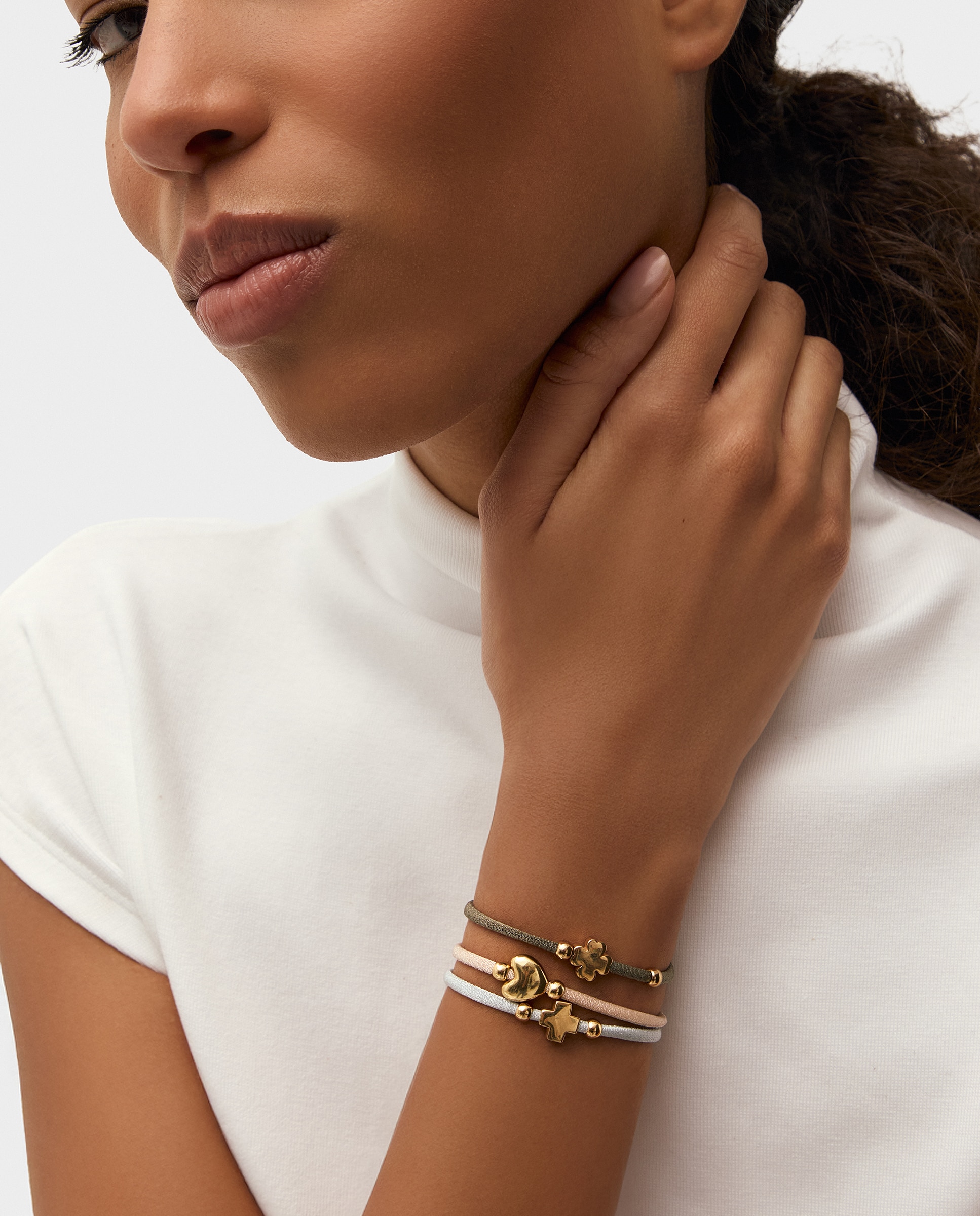 Pulsera elástica pantone con corazón de plata con baño de oro amarillo 18k - Duran Exquse - Dorado Dorado-2