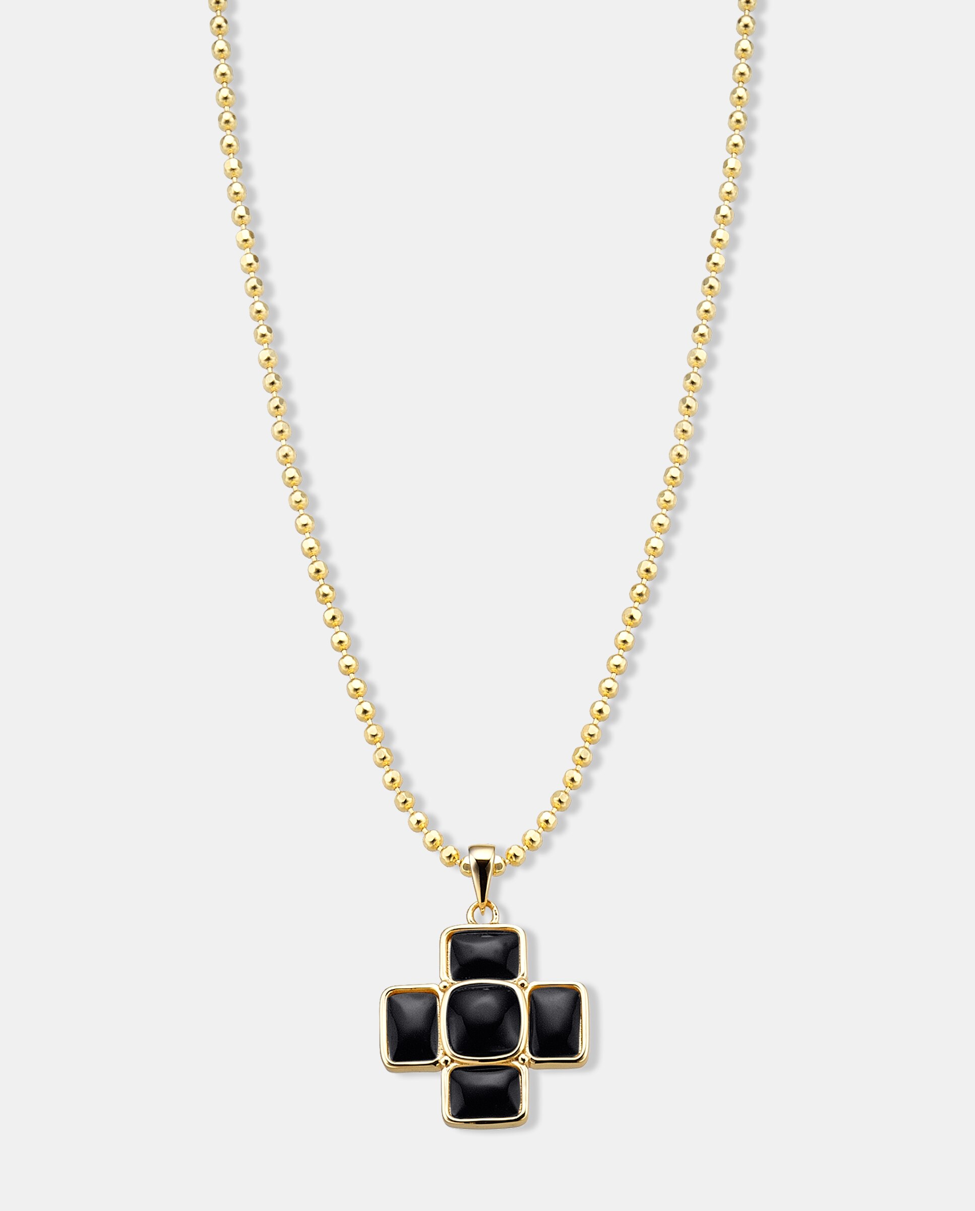 Cadena con colgante grecia de plata con acabado de oro amarillo 18k y cruz de ónix - Duran Exquse - Negro Negro-1