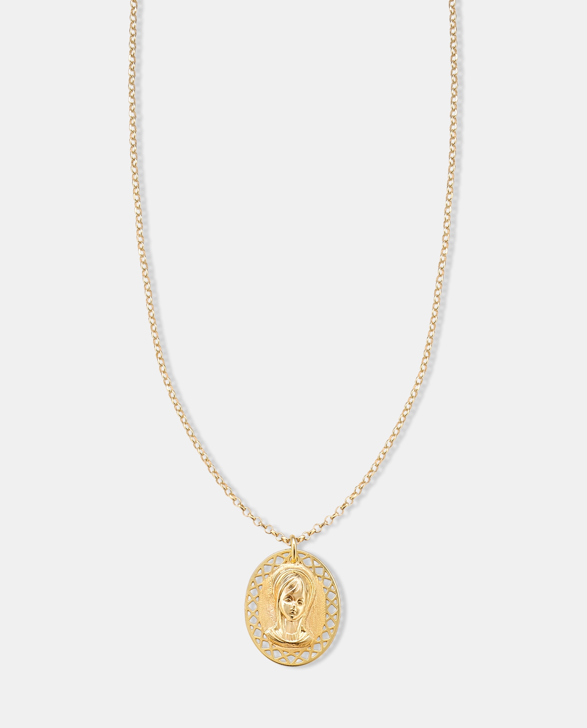 Imagen 0 de Cadena con colgante infantil mi primera joya medalla virgen de plata con acabado de oro amarillo 18k Plateado