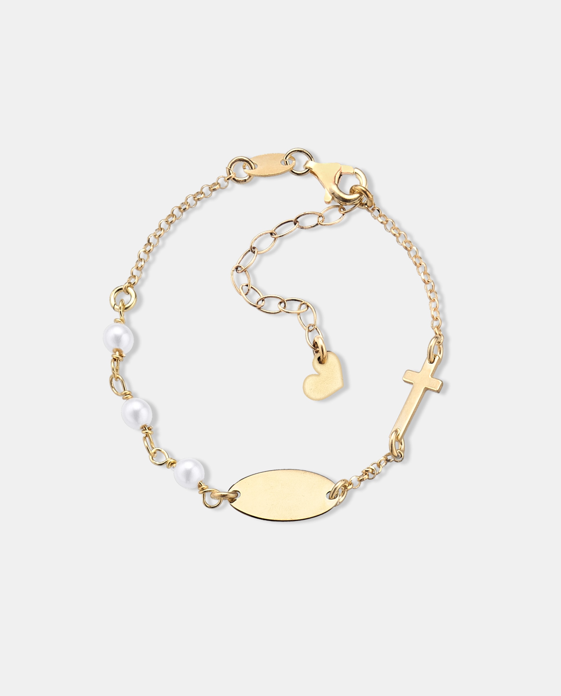 Imagen 0 de Pulsera infantil mi primera joya de plata con cuz y perlas Plateado