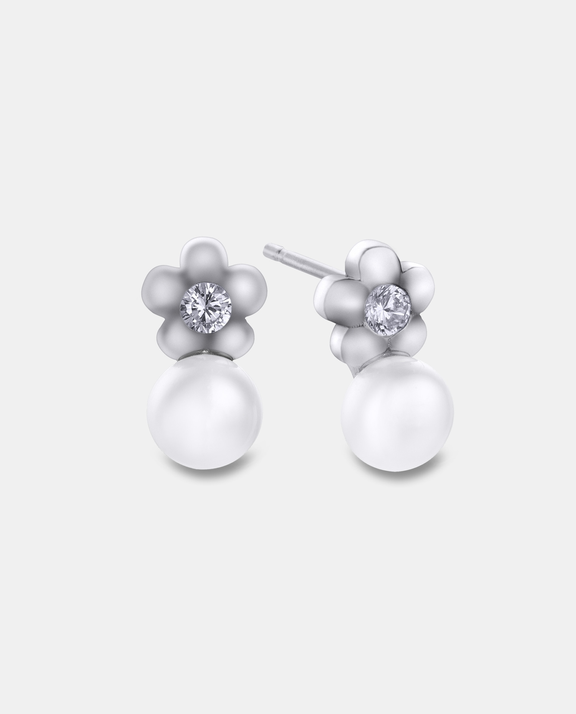 Imagen 0 de Pendientes infantil mi primera joya tu y yo perla y flor de plata Blanco